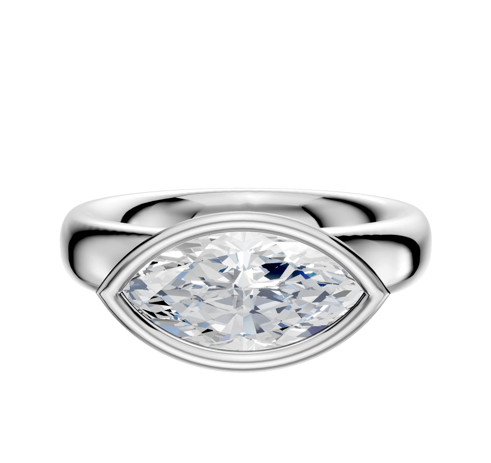 18K White Gold Bezel Full Bezel East/West Classic Dome 4.0mm Engagement Ring