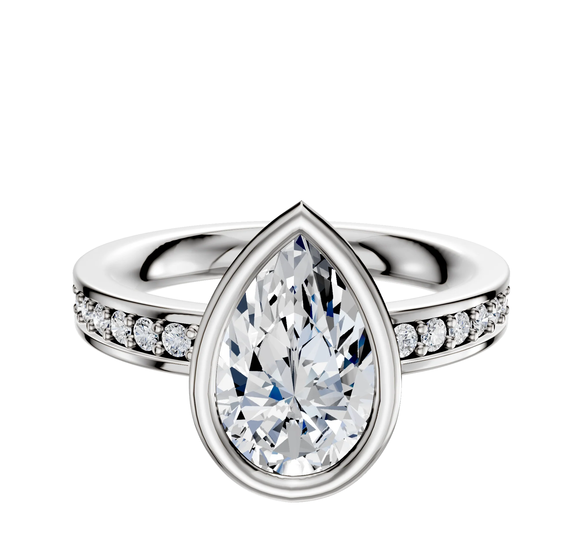 18K White Gold Bezel Full Bezel East/West Classic Flat 1-Row-Pave 2.5mm Engagement Ring