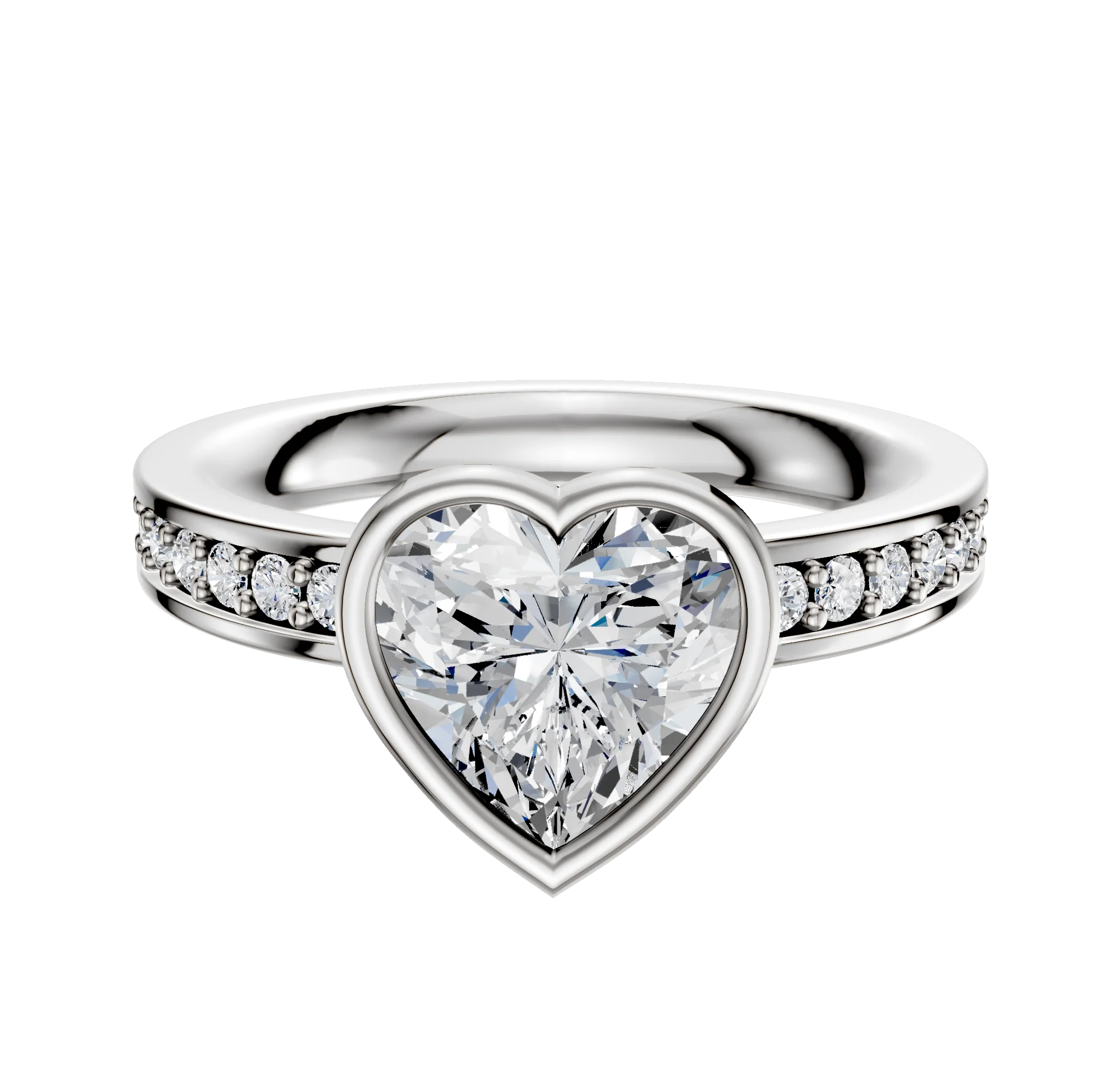 18K White Gold Bezel Full Bezel East/West Classic Flat 1-Row-Pave 2.5mm Engagement Ring