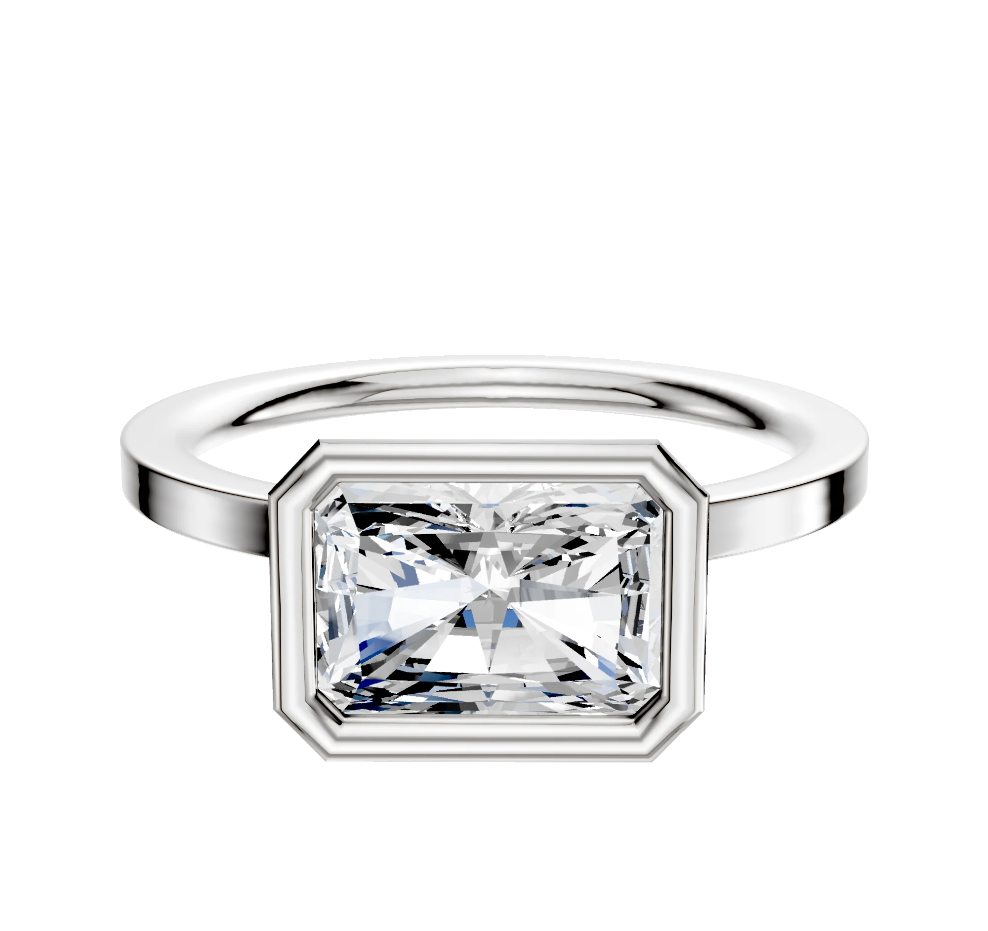18K White Gold Bezel Full Bezel East/West Classic Flat 1.5mm Engagement Ring