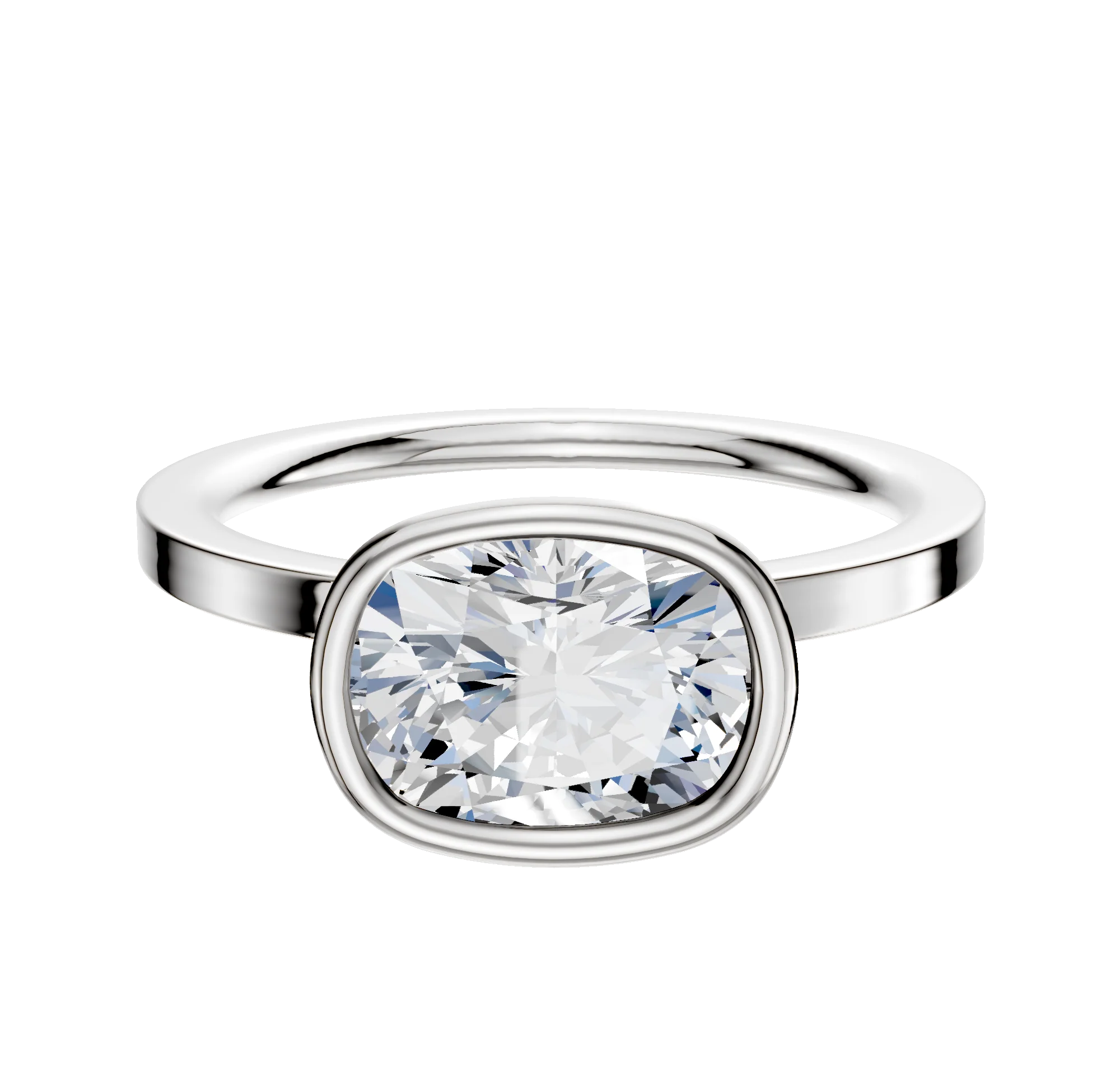 18K White Gold Bezel Full Bezel East/West Classic Flat 1.5mm Engagement Ring