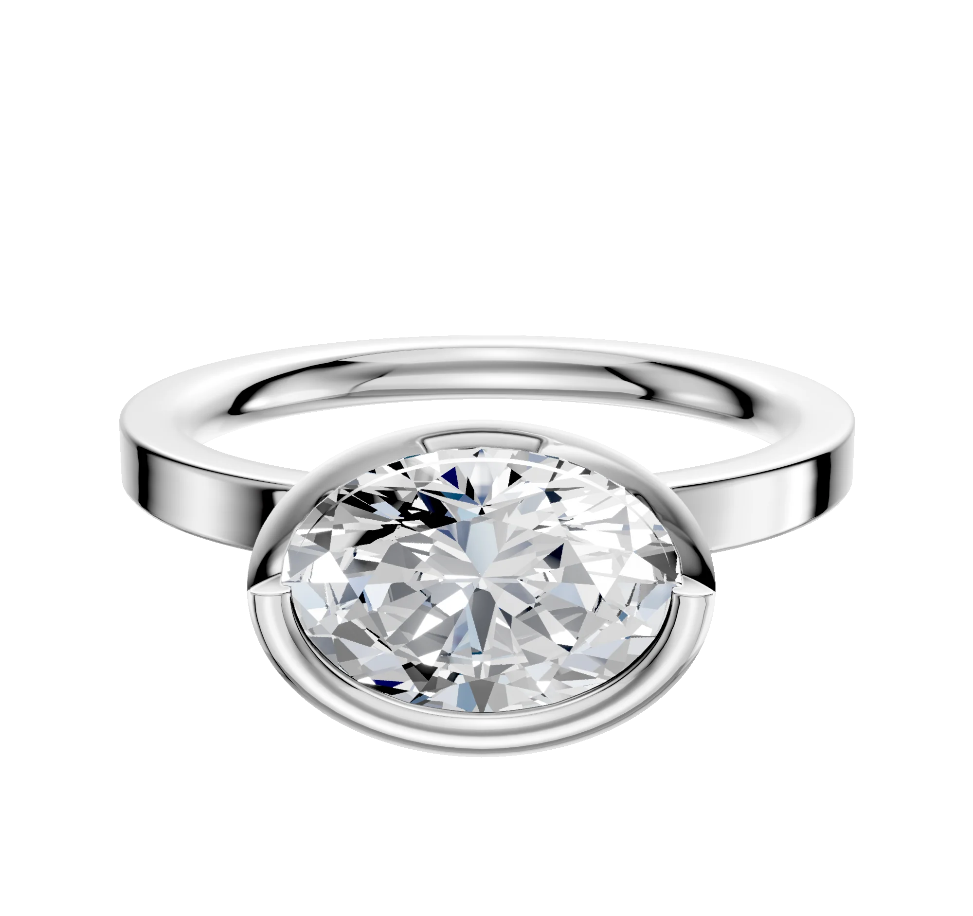 18K White Gold Bezel Full Bezel East/West Classic Flat 2.0mm Engagement Ring