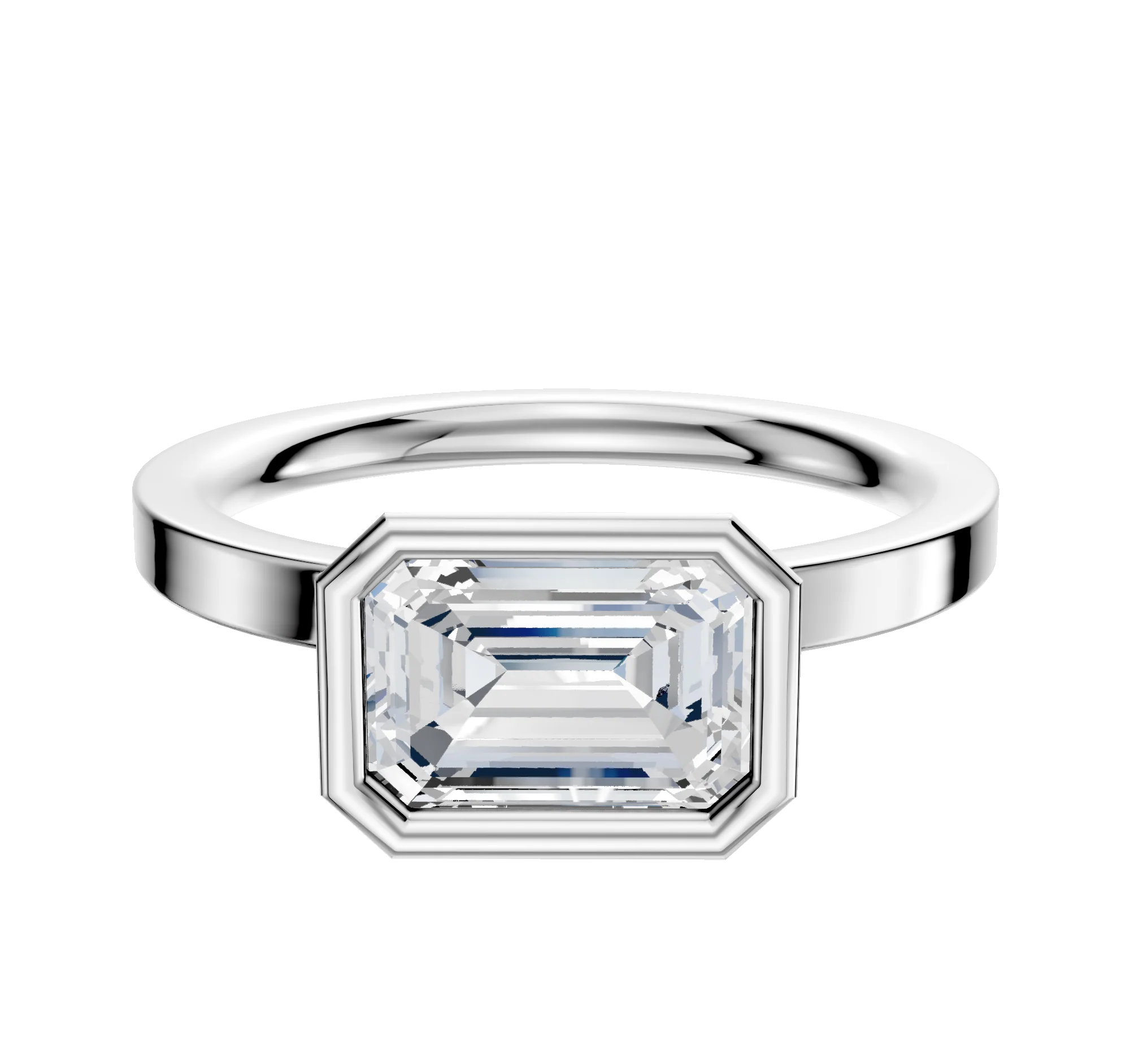 18K White Gold Bezel Full Bezel East/West Classic Flat 2.0mm Engagement Ring