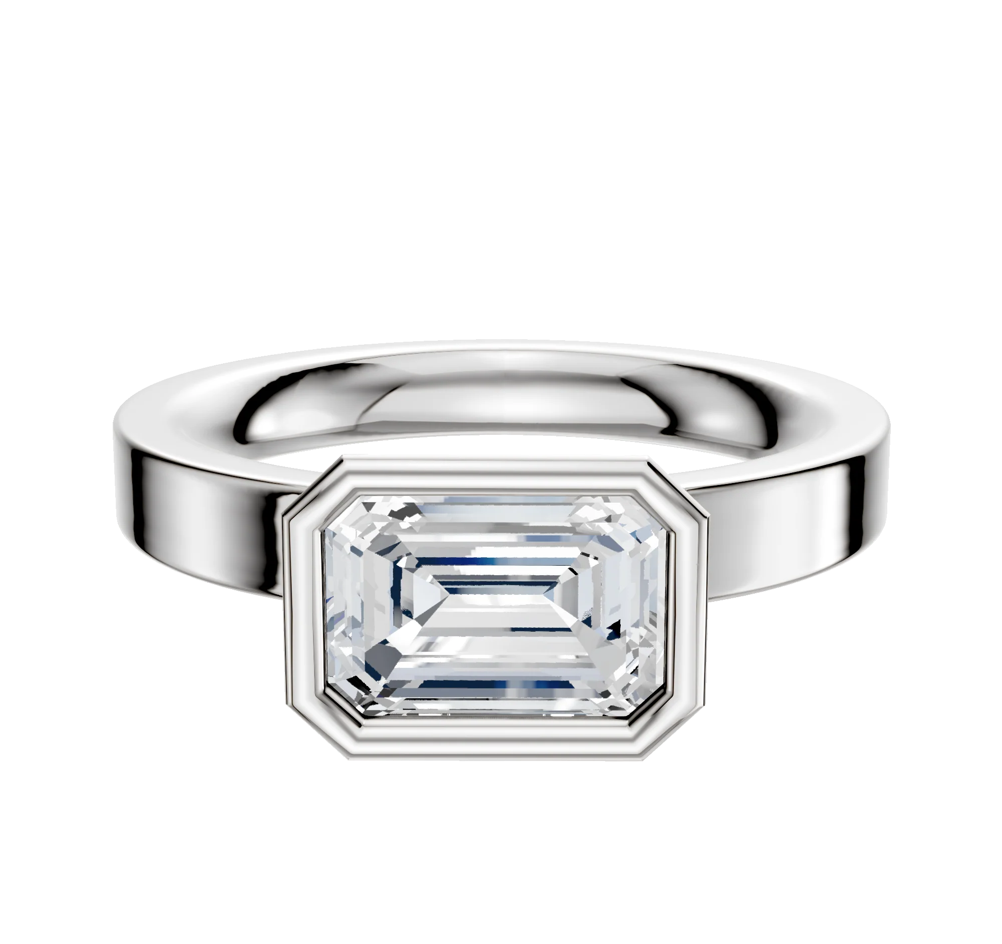 18K White Gold Bezel Full Bezel East/West Classic Flat 3.0mm Engagement Ring