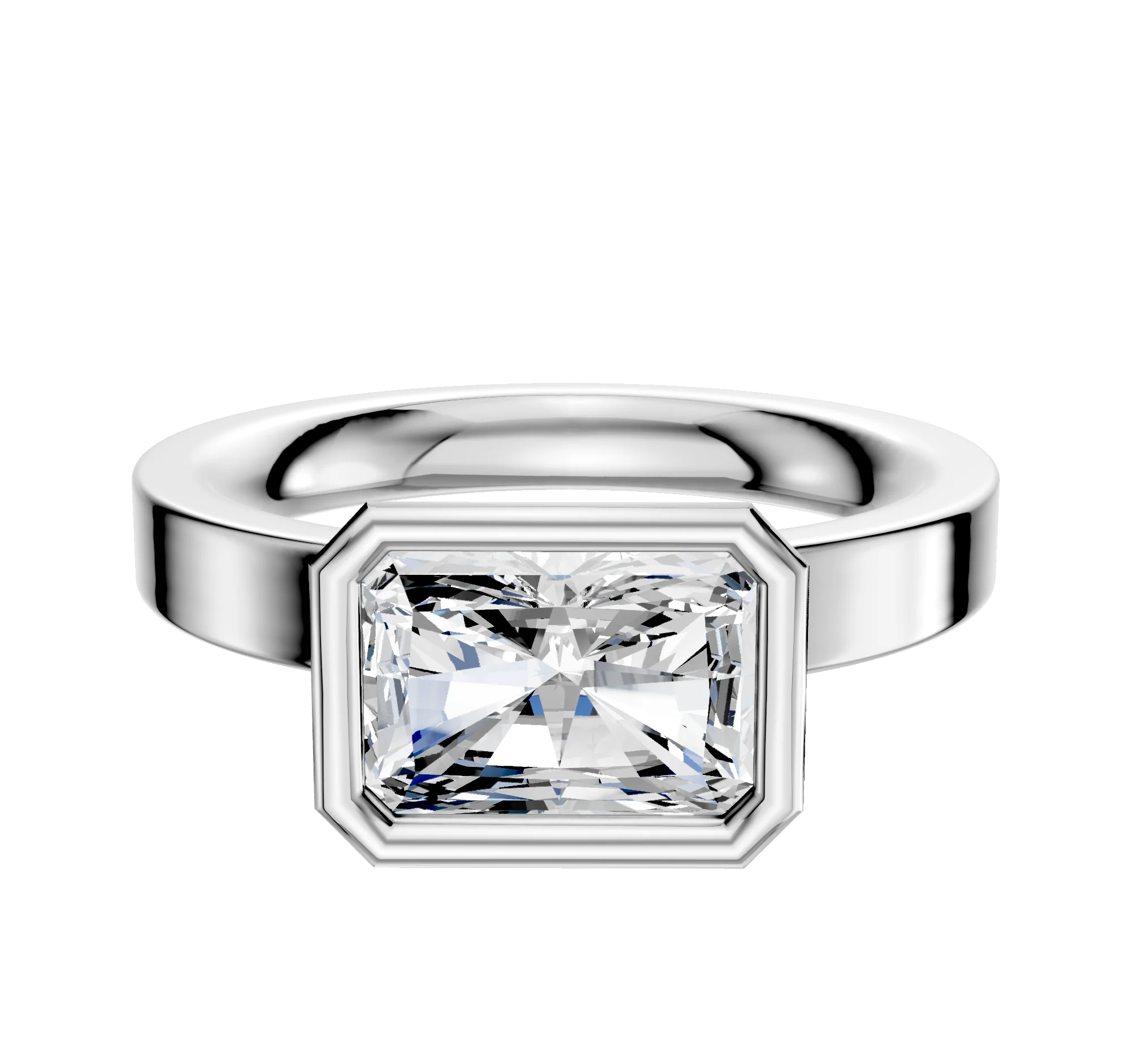 18K White Gold Bezel Full Bezel East/West Classic Flat 3.0mm Engagement Ring