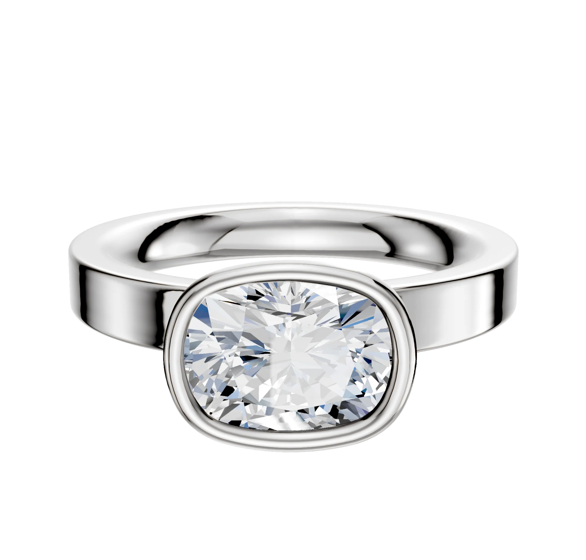 18K White Gold Bezel Full Bezel East/West Classic Flat 3.0mm Engagement Ring
