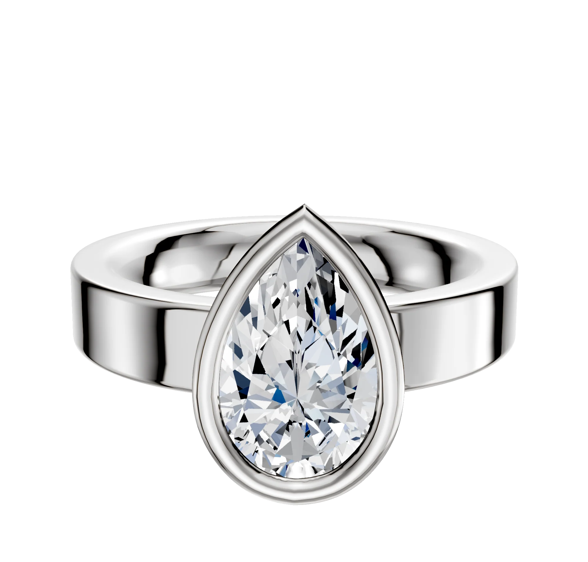 18K White Gold Bezel Full Bezel East/West Classic Flat 4.0mm Engagement Ring