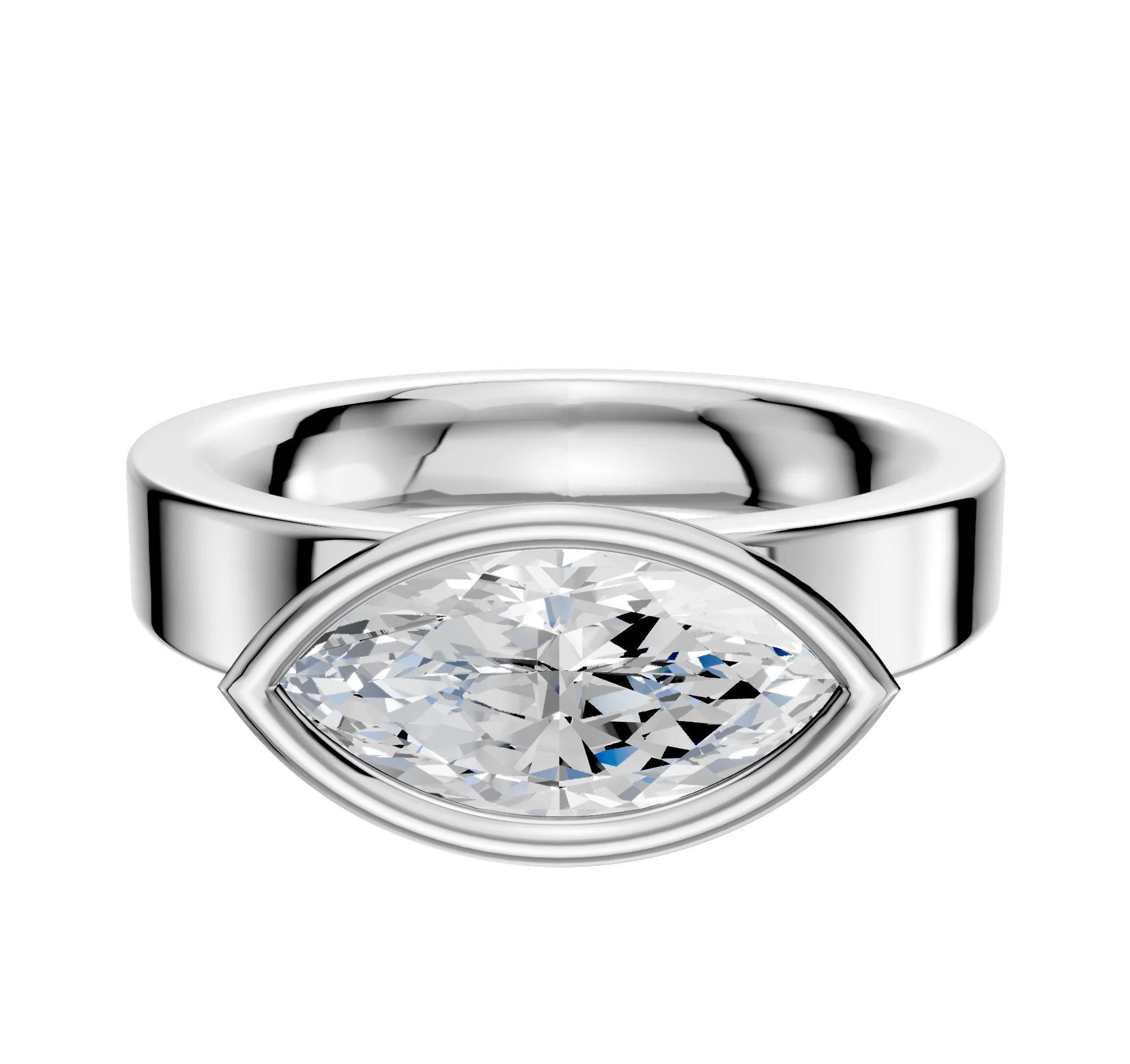 18K White Gold Bezel Full Bezel East/West Classic Flat 4.0mm Engagement Ring