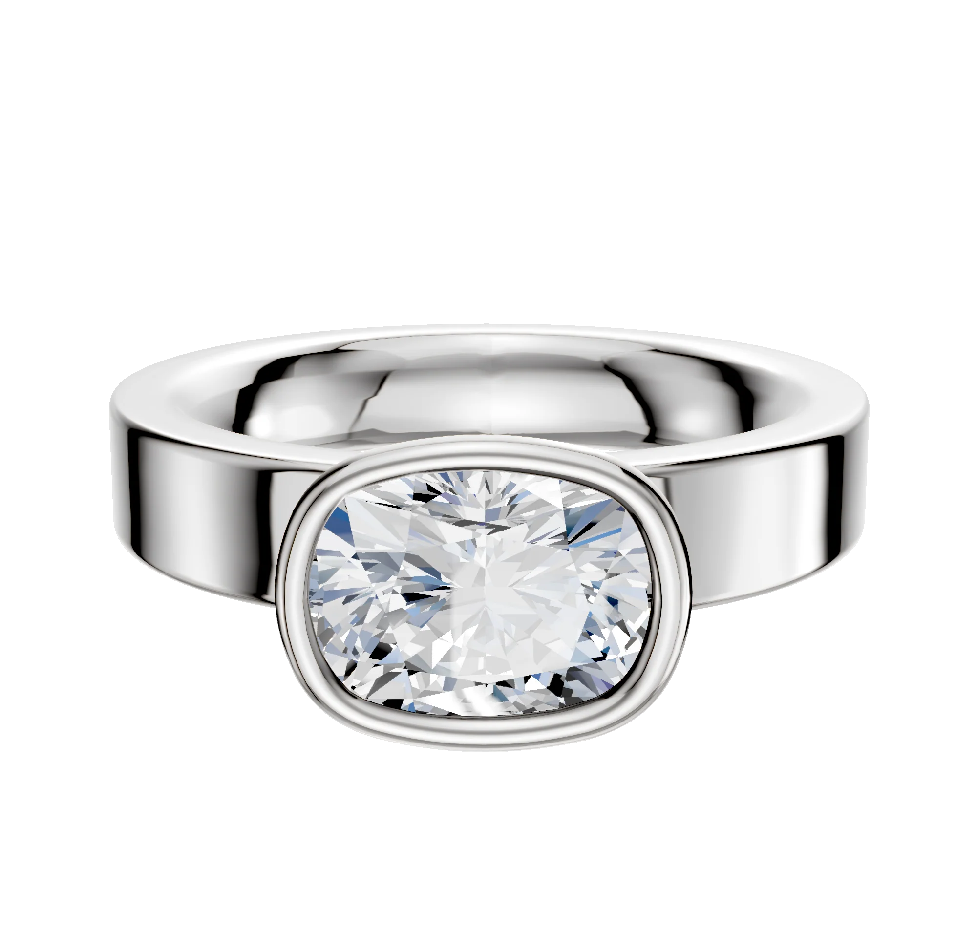 18K White Gold Bezel Full Bezel East/West Classic Flat 4.0mm Engagement Ring