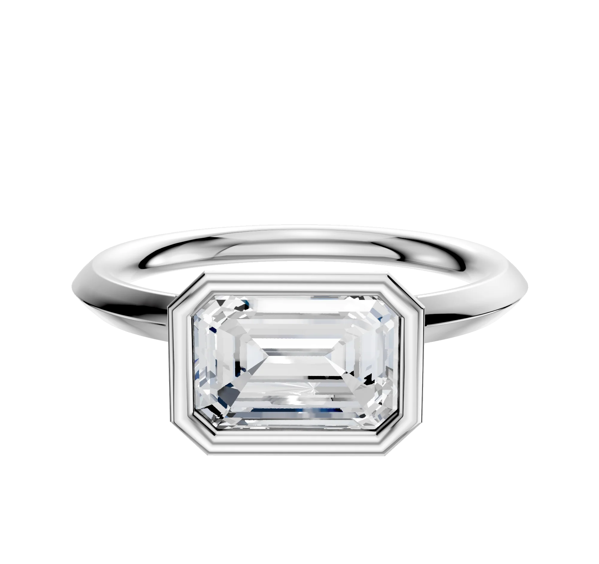 18K White Gold Bezel Full Bezel East/West Classic Knife Edge 2.0mm Engagement Ring
