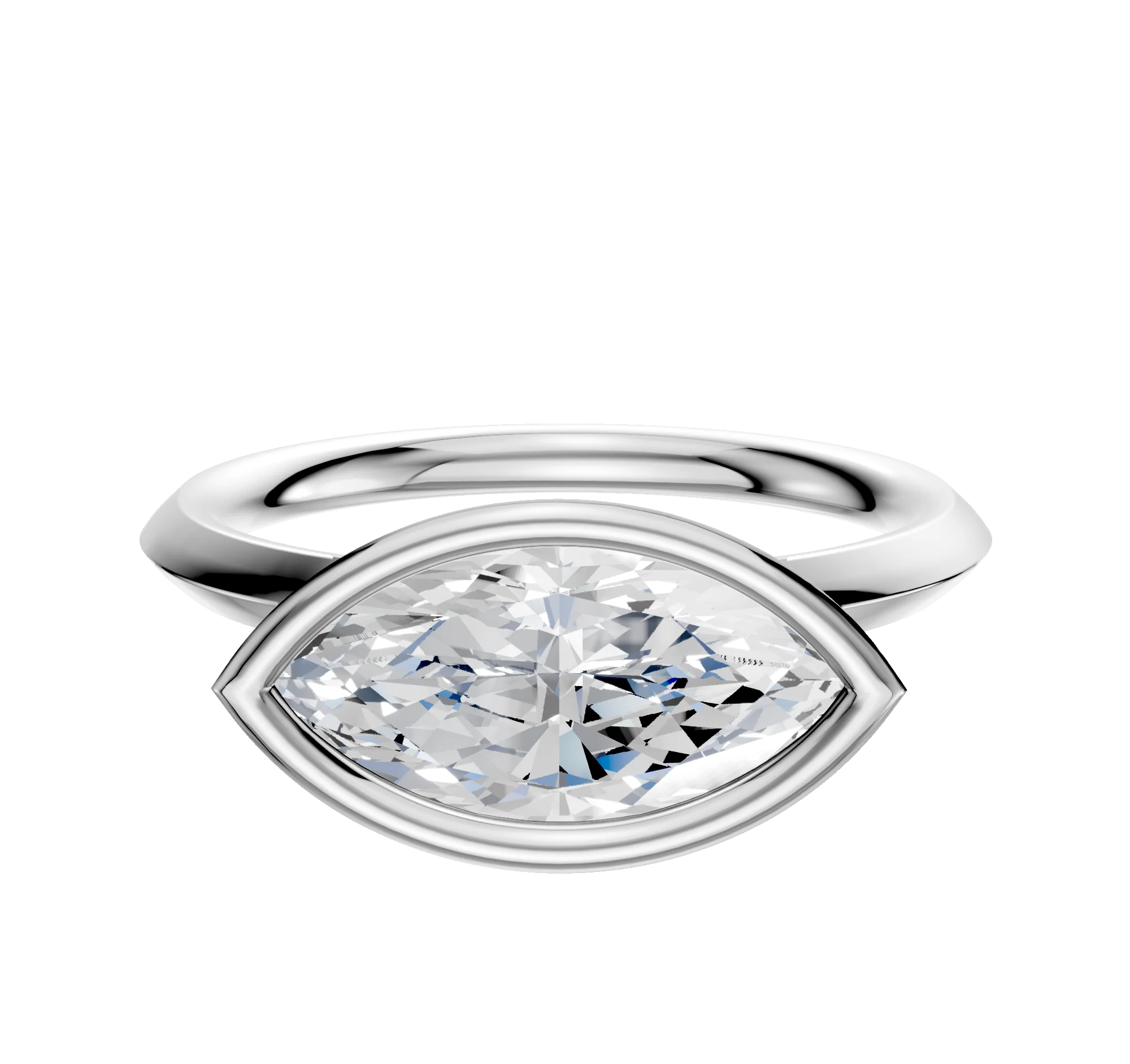 18K White Gold Bezel Full Bezel East/West Classic Knife Edge 2.0mm Engagement Ring