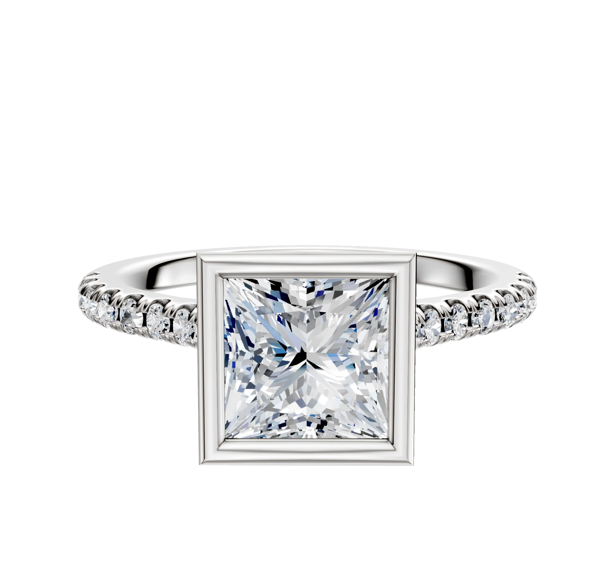 18K White Gold Bezel Full Bezel North/South Cathedral Dome 1-Row-Pave 2.5mm Engagement Ring