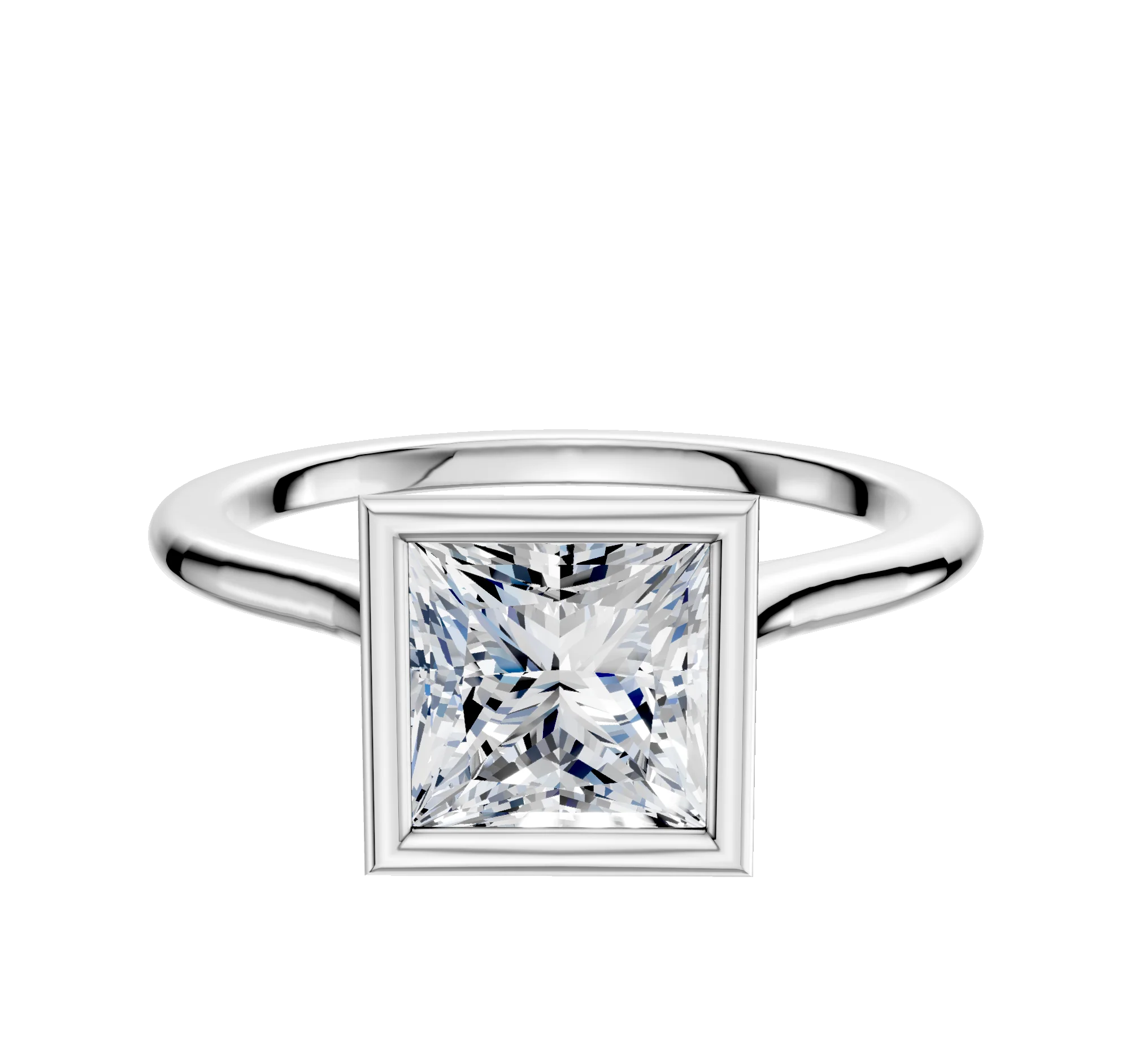 18K White Gold Bezel Full Bezel North/South Cathedral Dome 1.5mm Engagement Ring