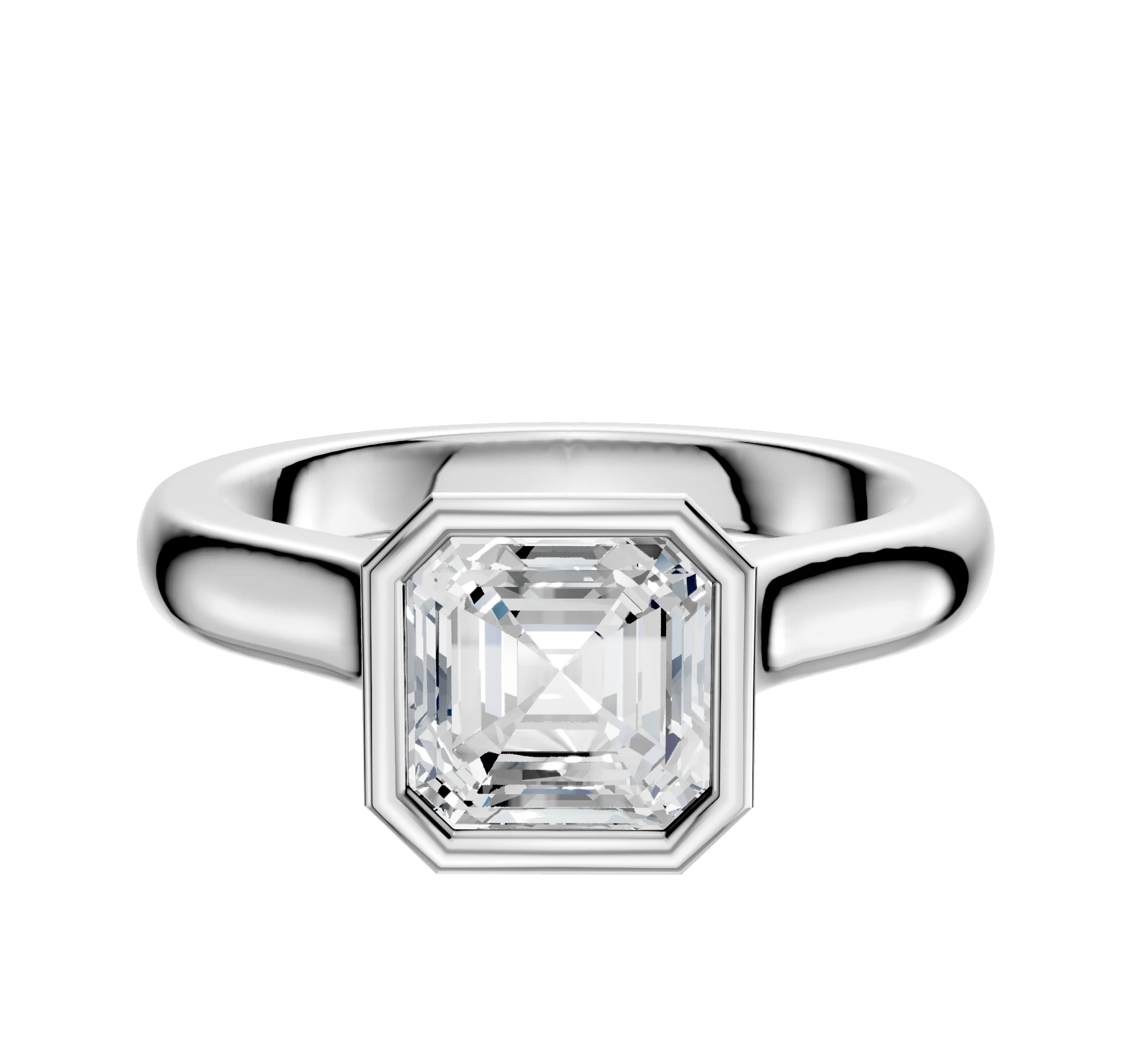 18K White Gold Bezel Full Bezel North/South Cathedral Dome 3.0mm Engagement Ring