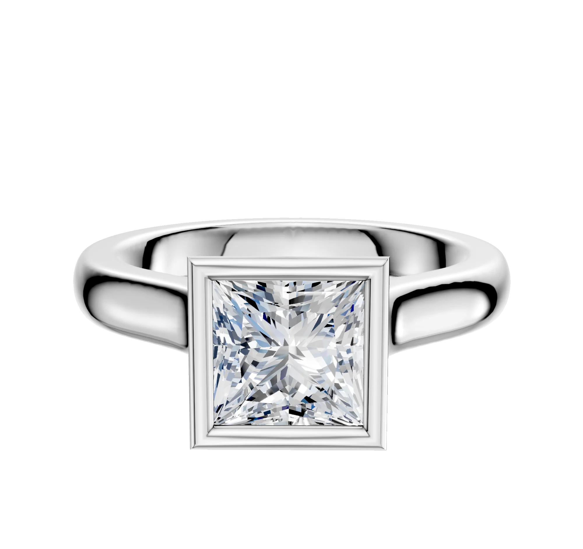 18K White Gold Bezel Full Bezel North/South Cathedral Dome 3.0mm Engagement Ring