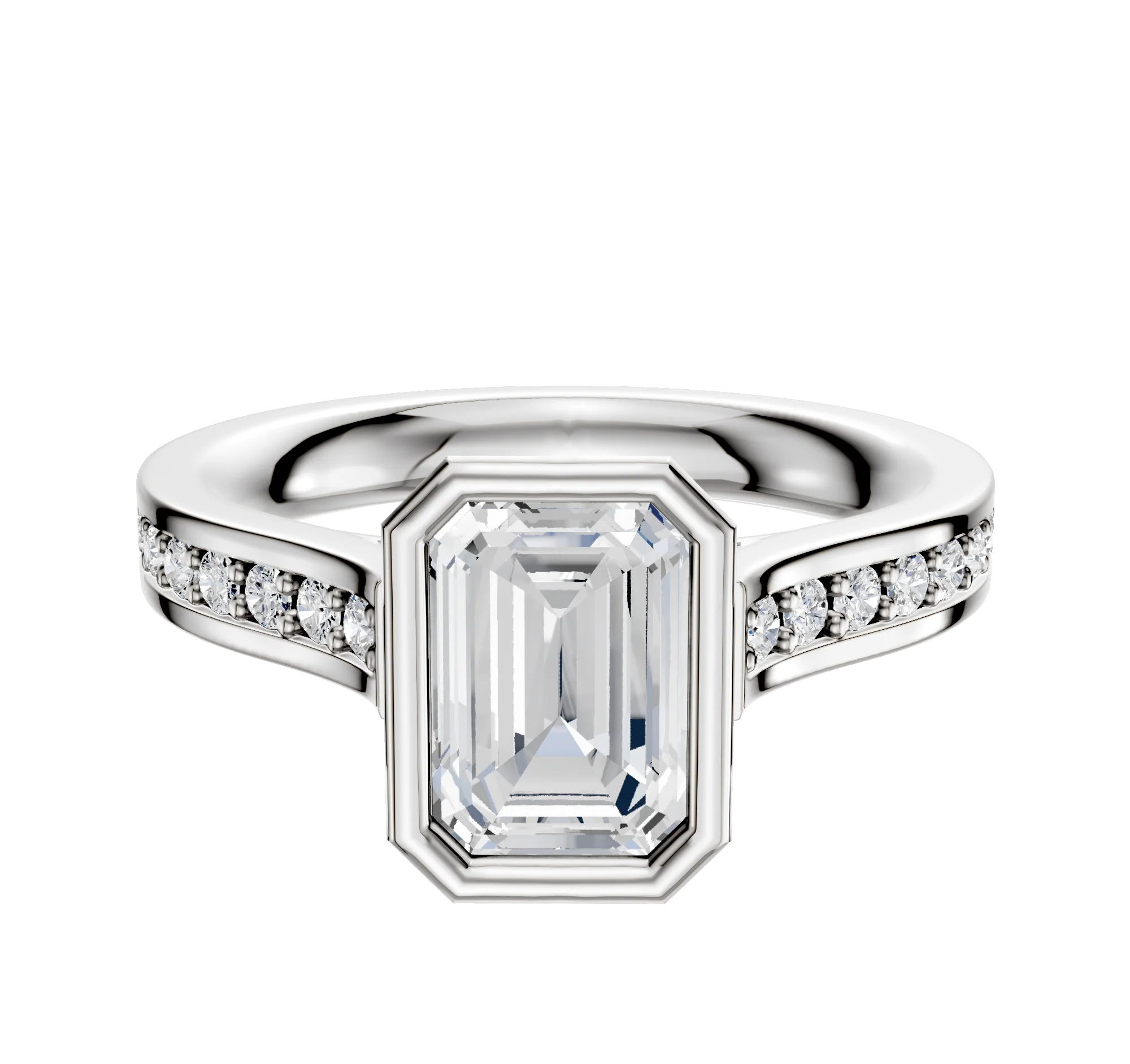 18K White Gold Bezel Full Bezel North/South Cathedral Flat 1-Row-Pave 2.5mm Engagement Ring