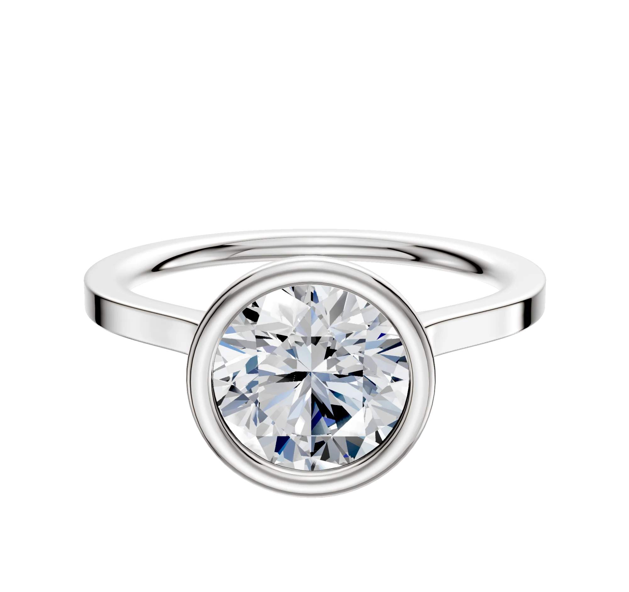 18K White Gold Bezel Full Bezel North/South Cathedral Flat 1.5mm Engagement Ring