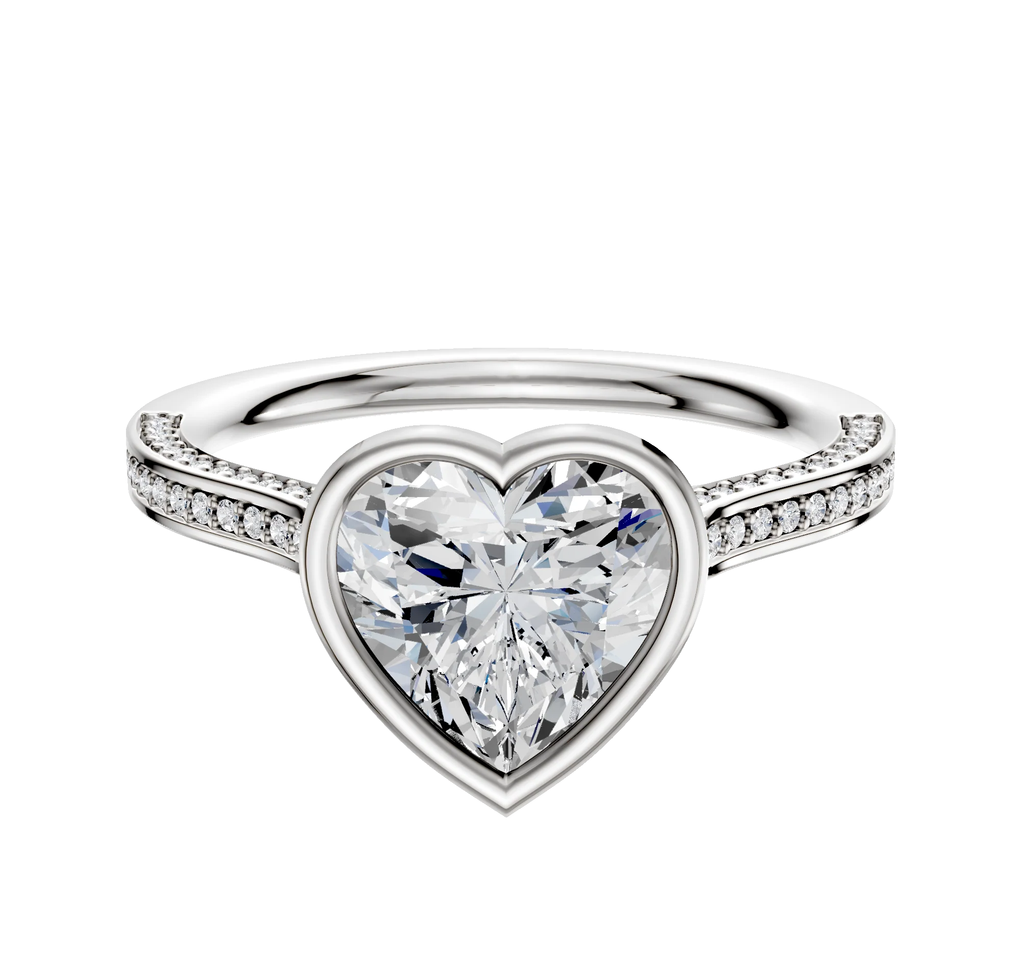 18K White Gold Bezel Full Bezel North/South Cathedral Flat 3-Row-Pave 2.0mm Engagement Ring