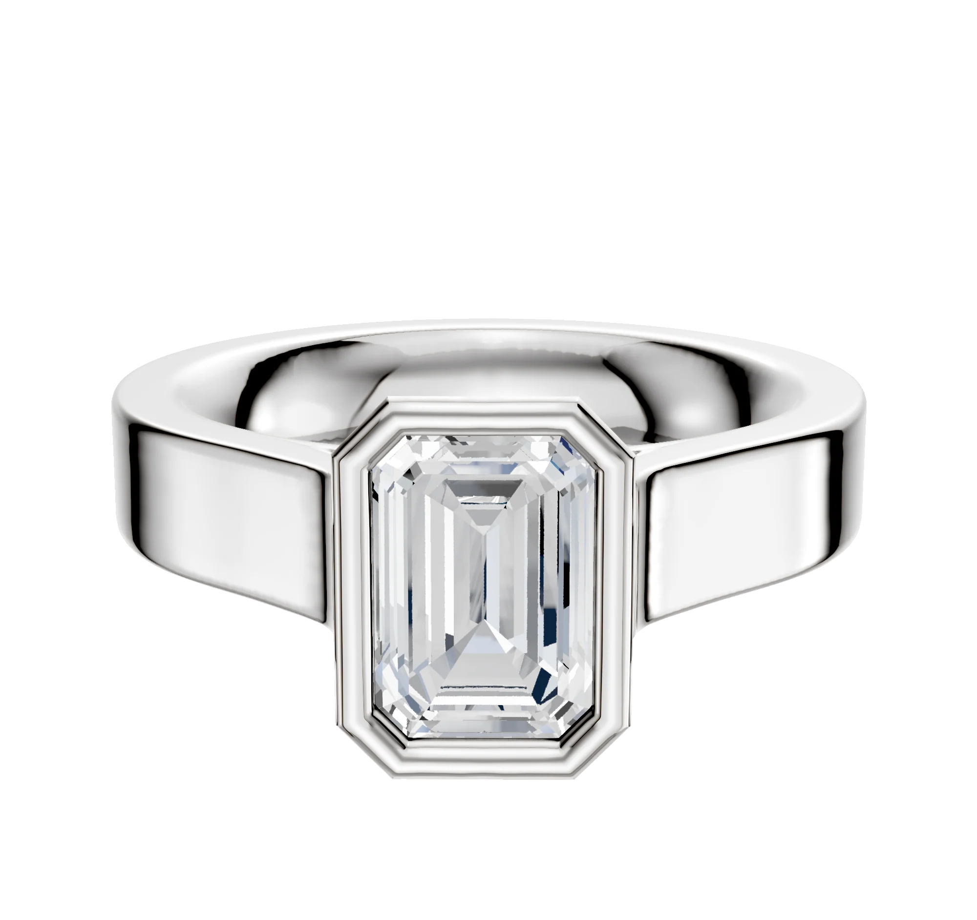 18K White Gold Bezel Full Bezel North/South Cathedral Flat 4.0mm Engagement Ring