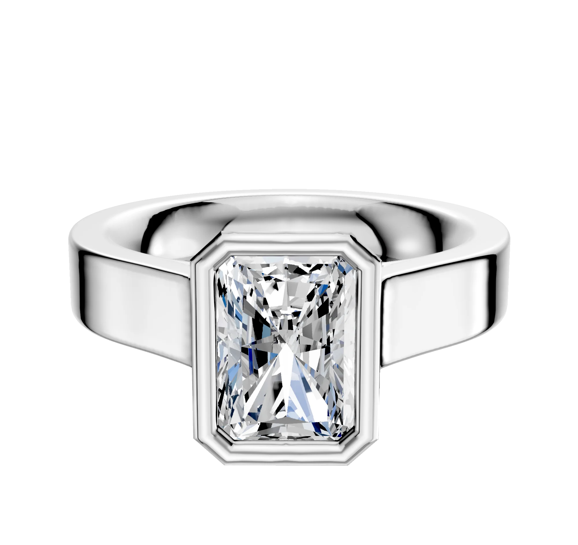 18K White Gold Bezel Full Bezel North/South Cathedral Flat 4.0mm Engagement Ring