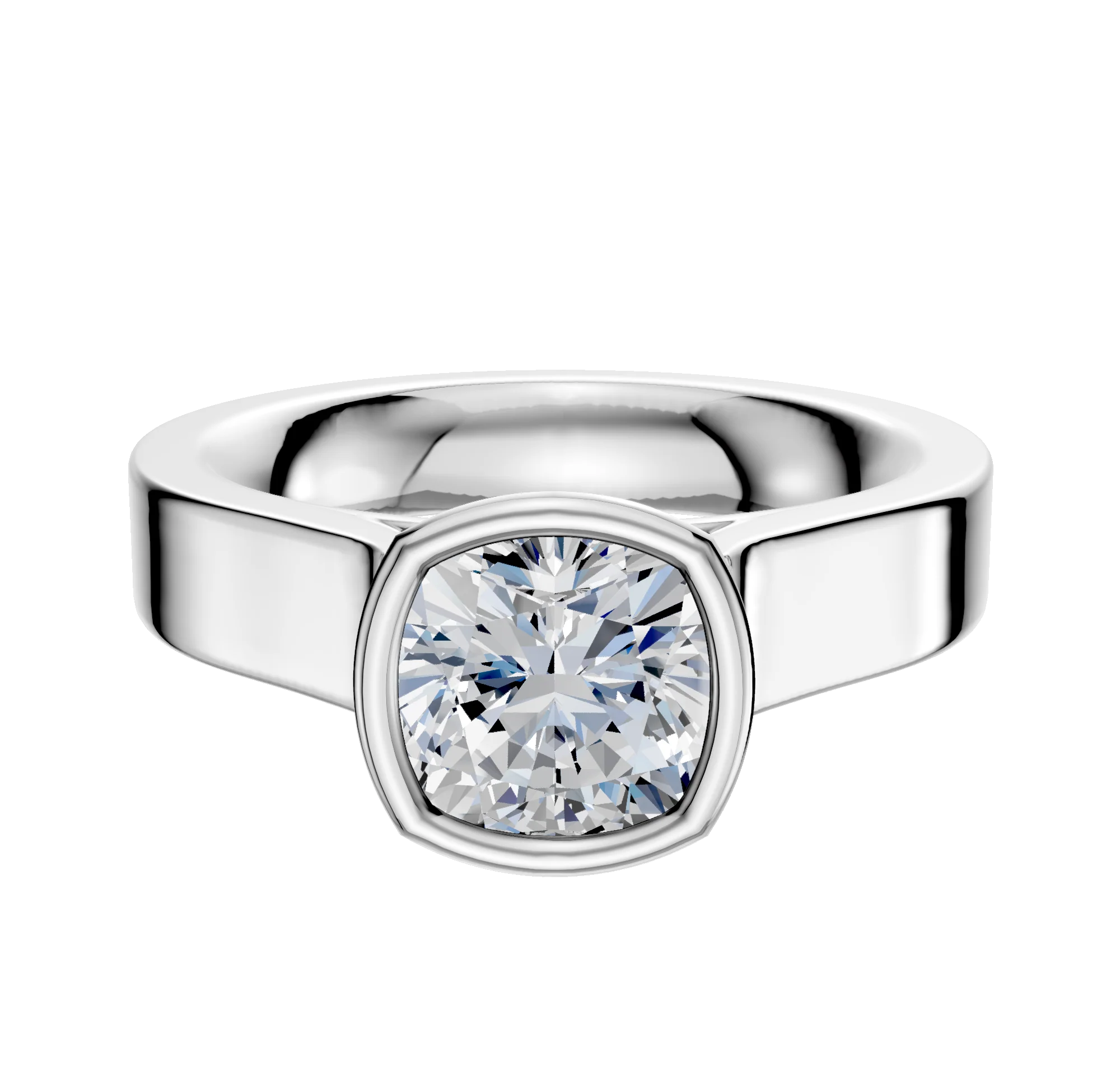 18K White Gold Bezel Full Bezel North/South Cathedral Flat 4.0mm Engagement Ring