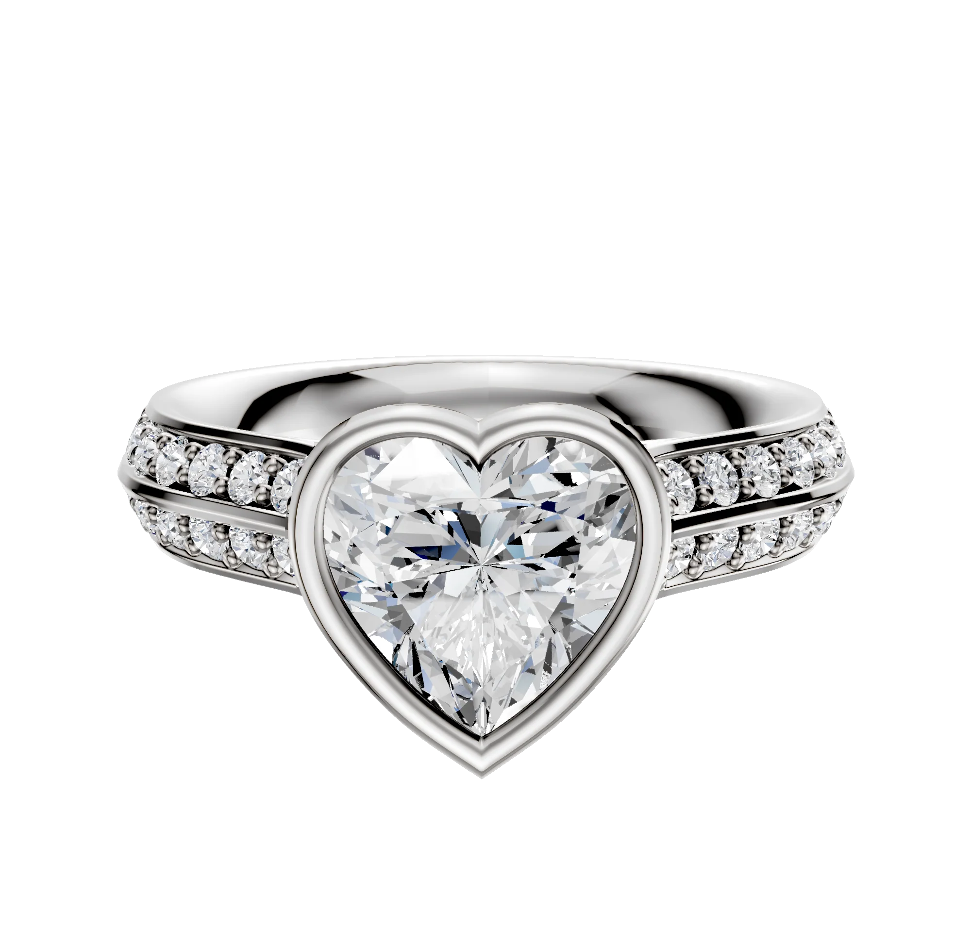 18K White Gold Bezel Full Bezel North/South Cathedral Knife Edge 1-Row-Pave 2.5mm Engagement Ring
