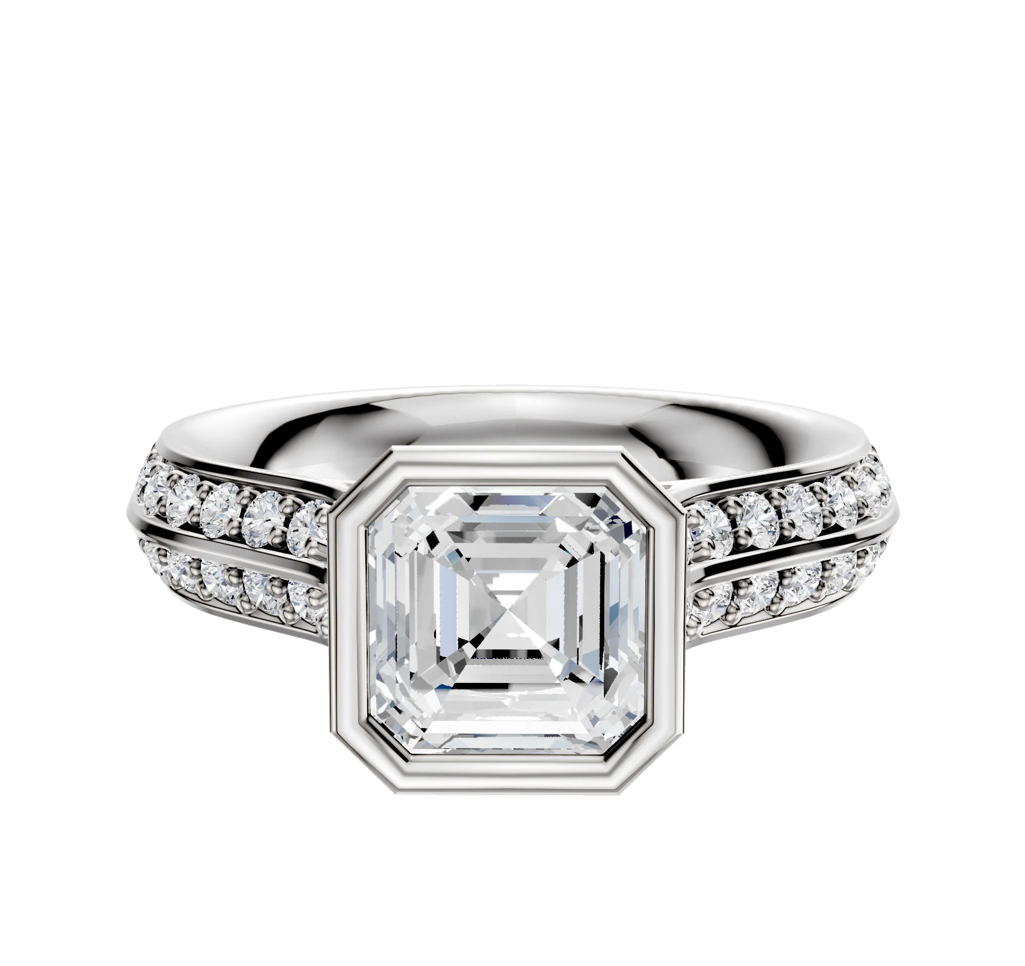 18K White Gold Bezel Full Bezel North/South Cathedral Knife Edge 1-Row-Pave 2.5mm Engagement Ring