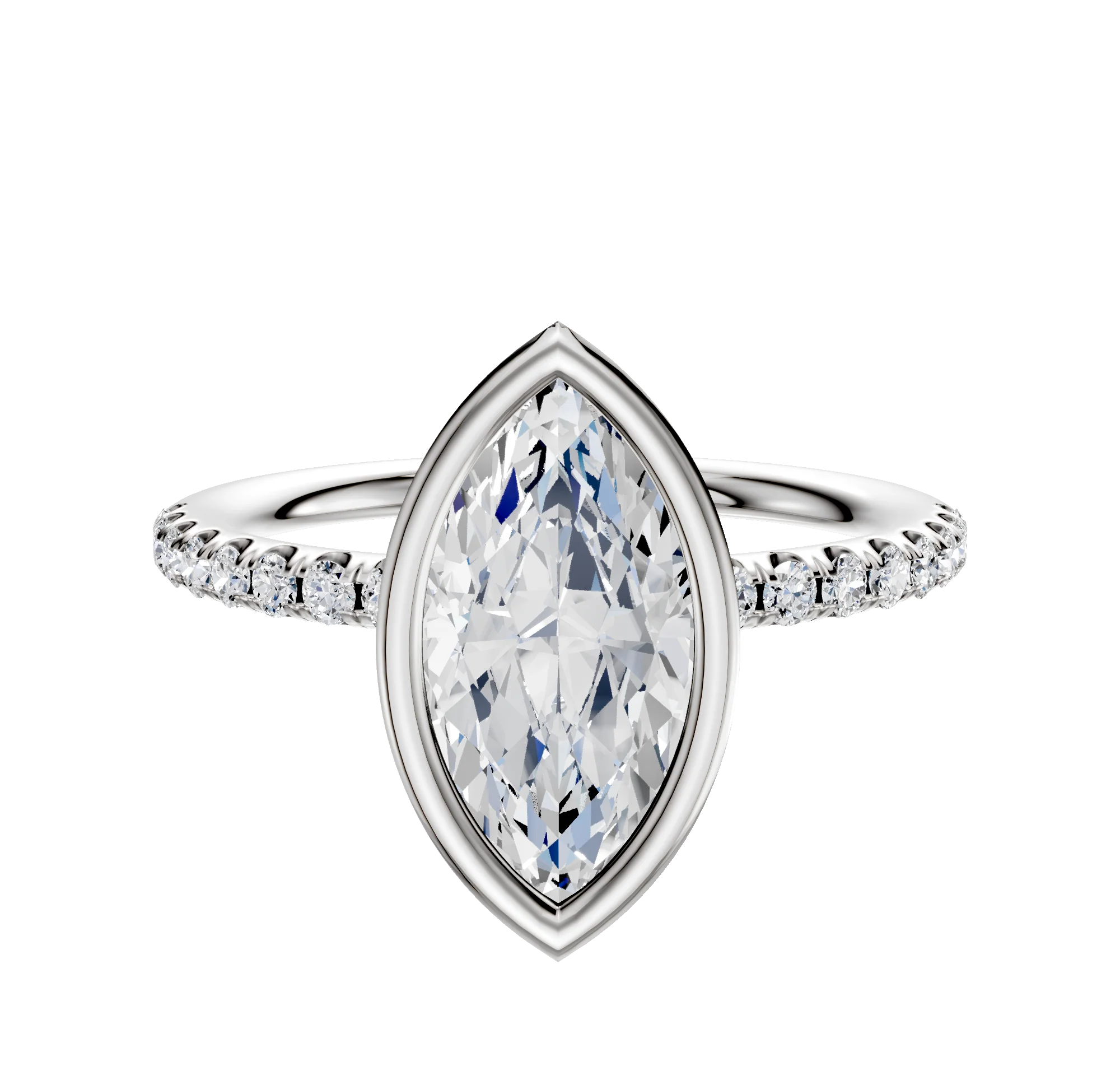 18K White Gold Bezel Full Bezel North/South Classic Dome 1-Row-Pave 2.5mm Engagement Ring