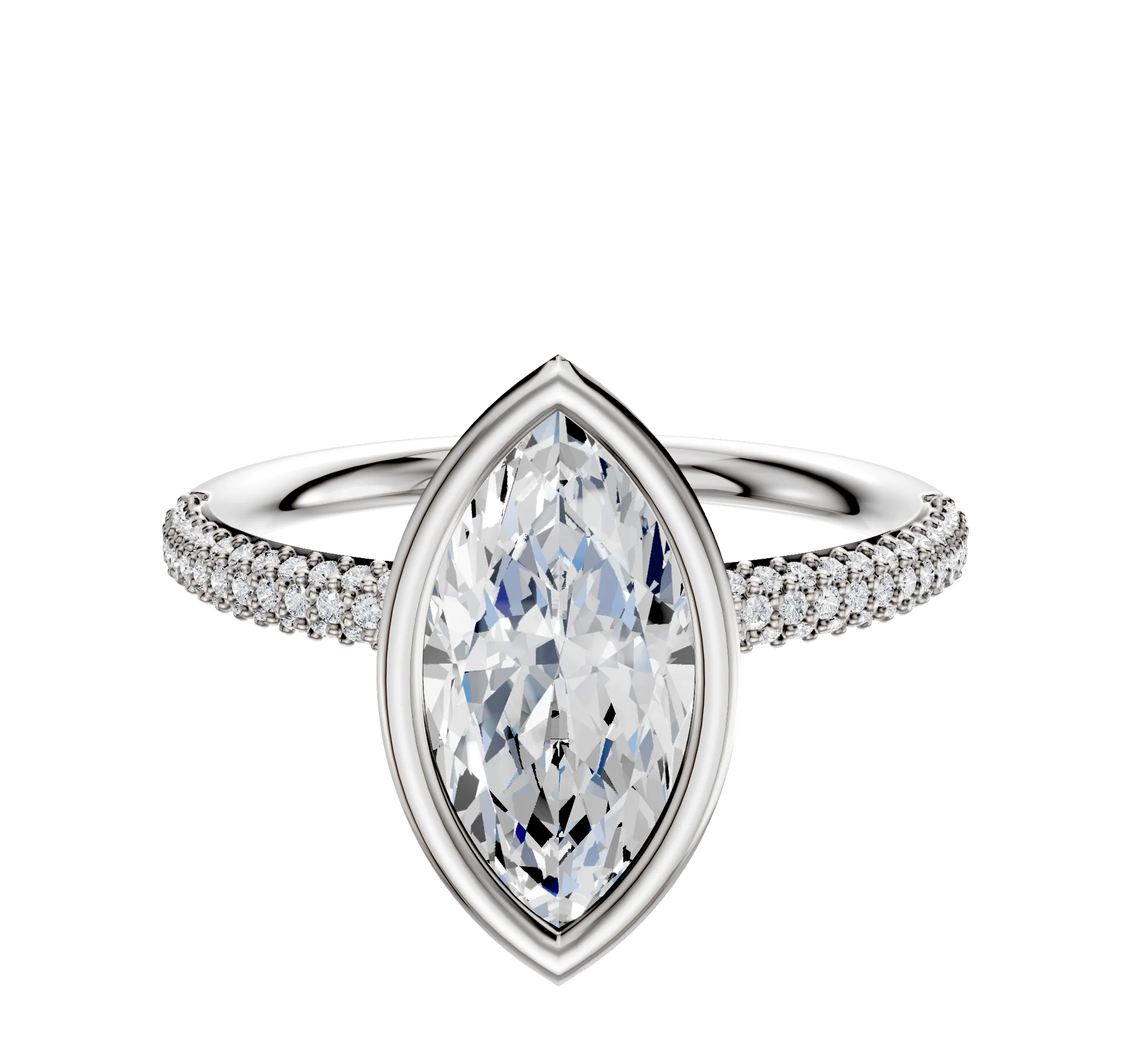 18K White Gold Bezel Full Bezel North/South Classic Dome 3-Row-Pave 2.0mm Engagement Ring