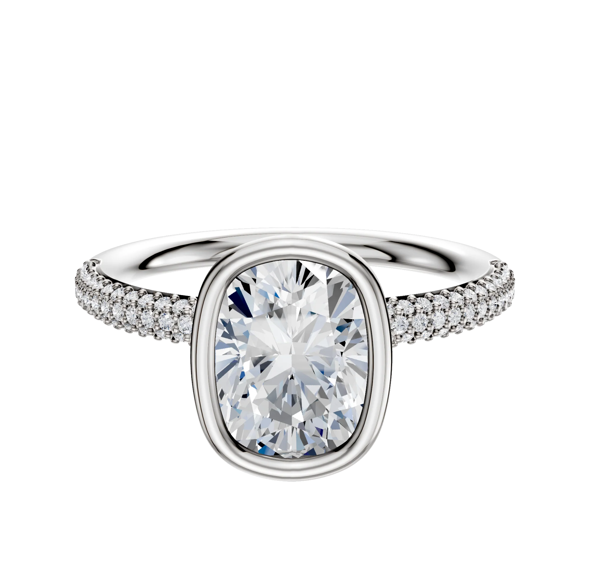18K White Gold Bezel Full Bezel North/South Classic Dome 3-Row-Pave 2.0mm Engagement Ring