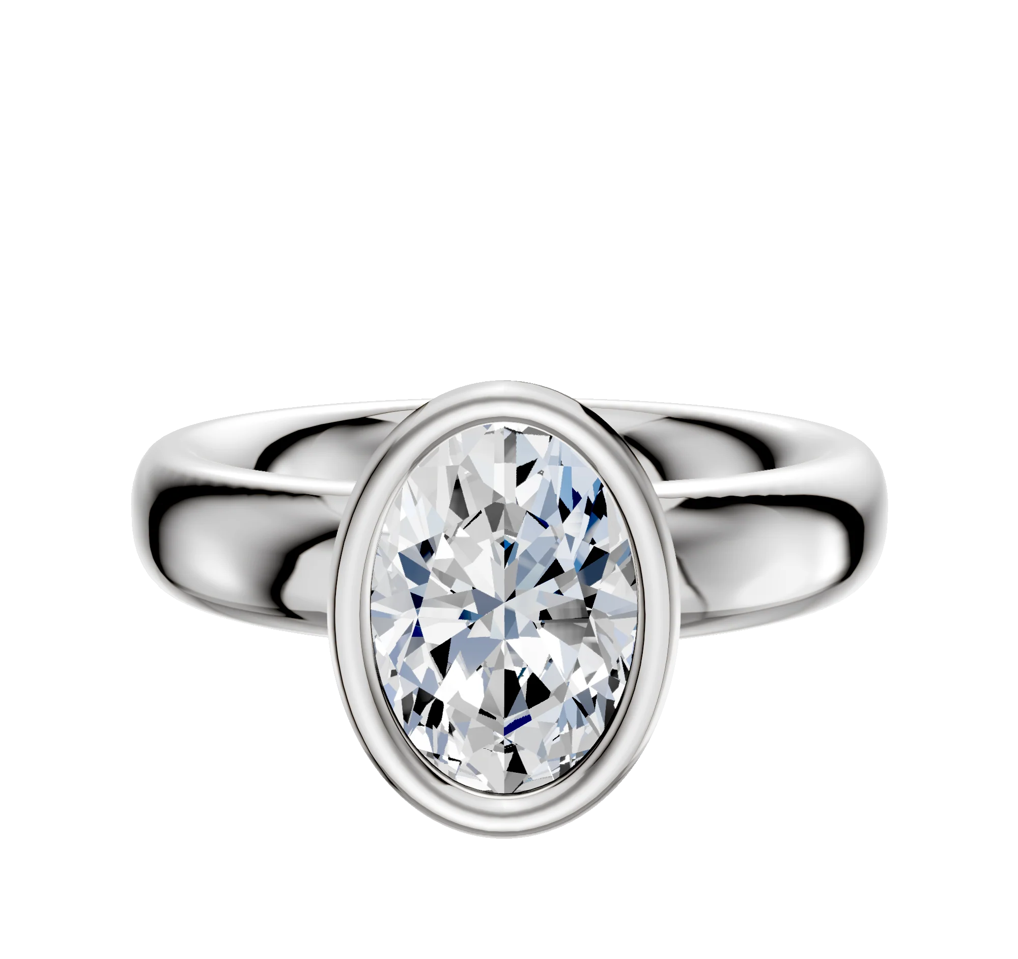 18K White Gold Bezel Full Bezel North/South Classic Dome 4.0mm Engagement Ring