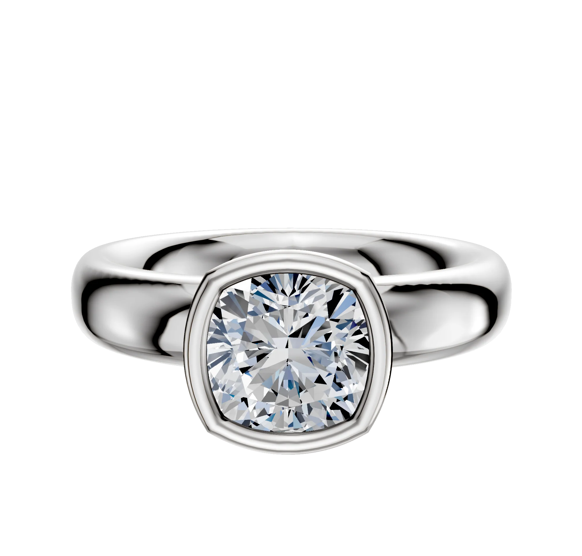 18K White Gold Bezel Full Bezel North/South Classic Dome 4.0mm Engagement Ring