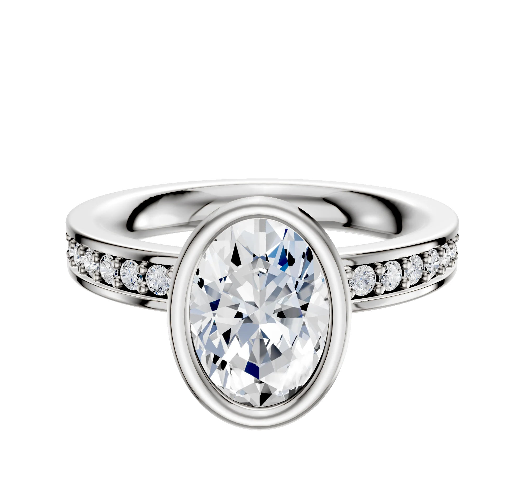 18K White Gold Bezel Full Bezel North/South Classic Flat 1-Row-Pave 2.5mm Engagement Ring
