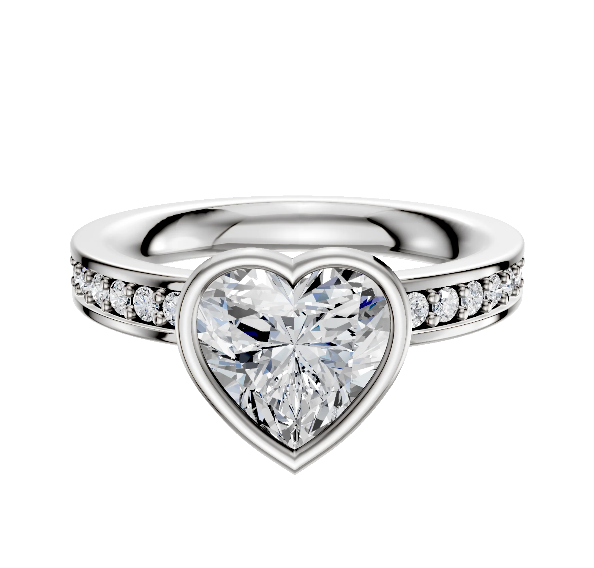 18K White Gold Bezel Full Bezel North/South Classic Flat 1-Row-Pave 2.5mm Engagement Ring