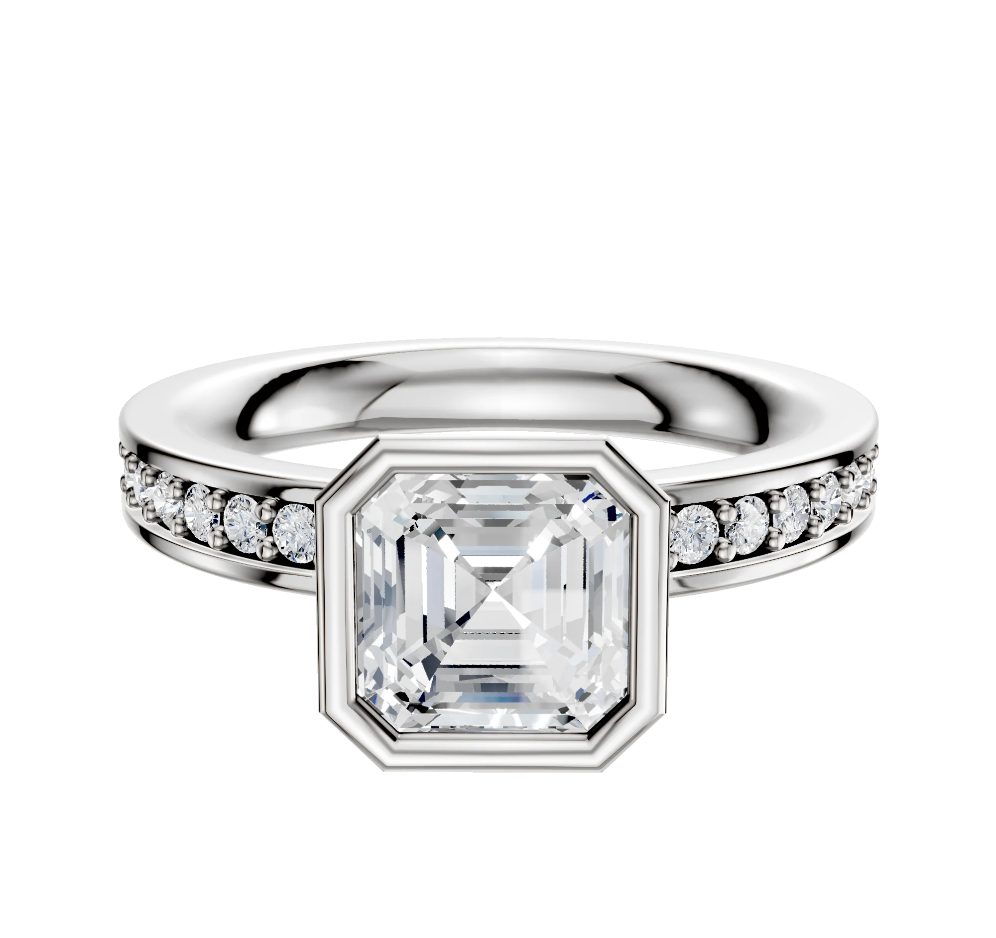 18K White Gold Bezel Full Bezel North/South Classic Flat 1-Row-Pave 2.5mm Engagement Ring