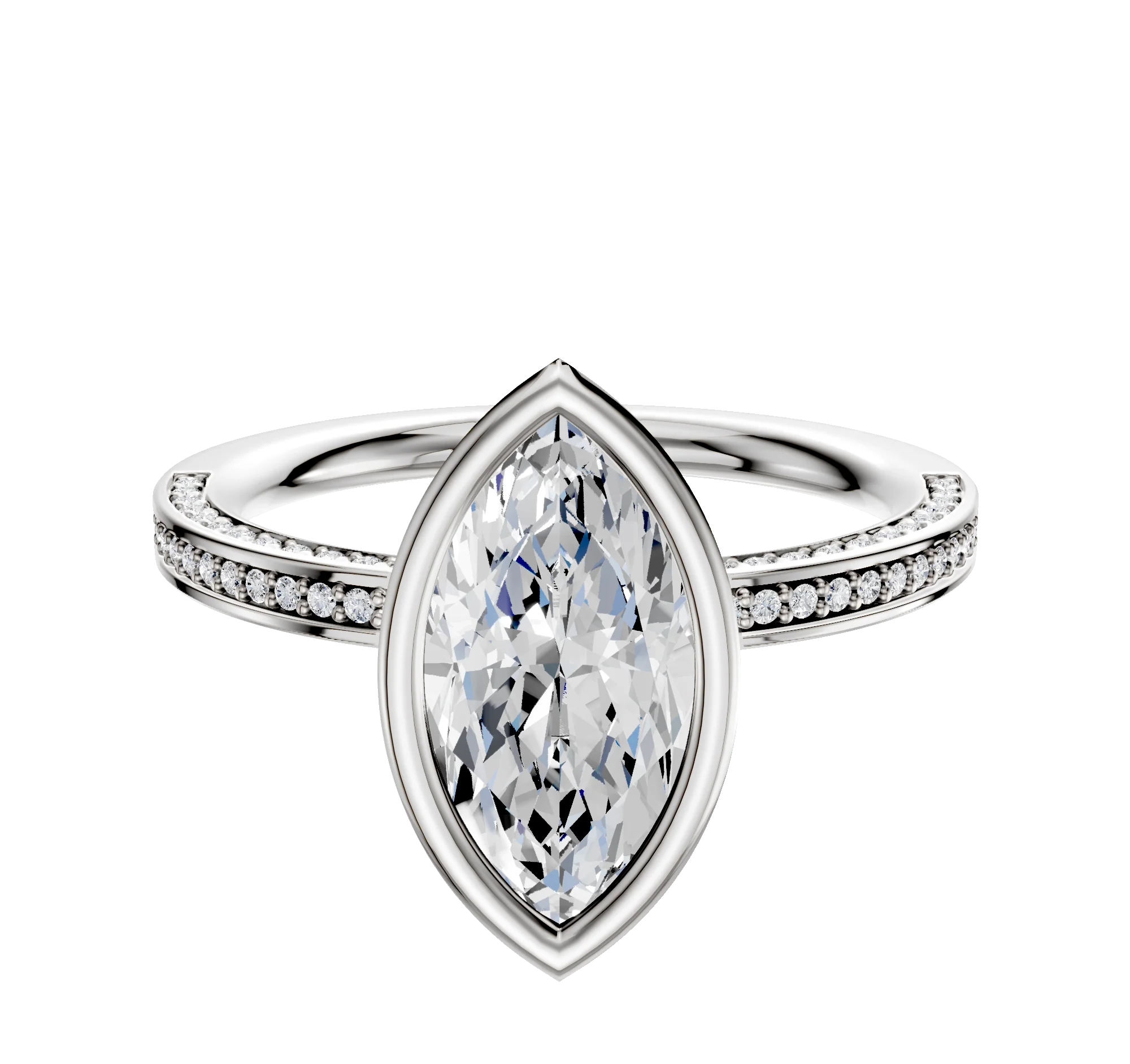 18K White Gold Bezel Full Bezel North/South Classic Flat 3-Row-Pave 2.0mm Engagement Ring