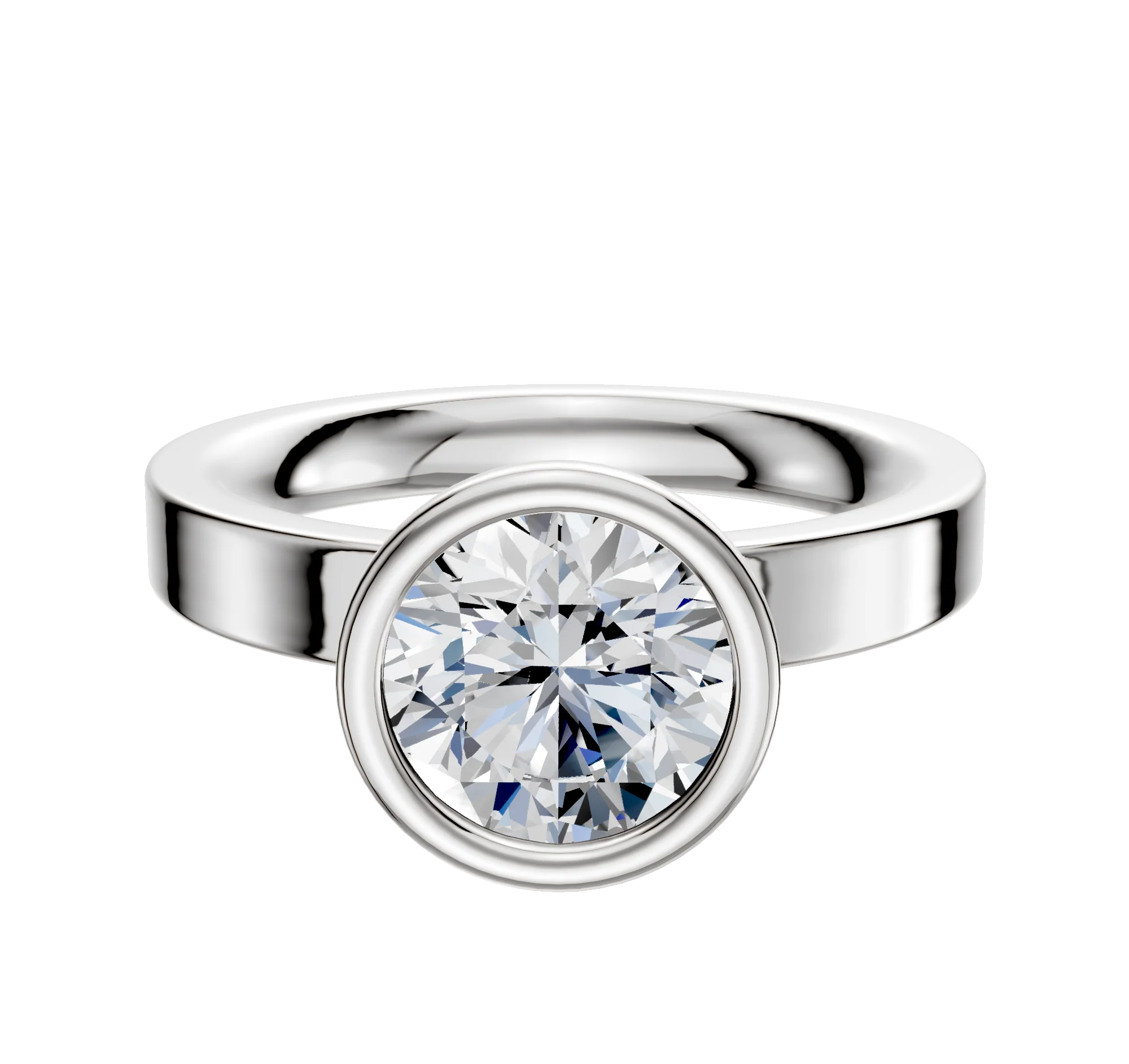 18K White Gold Bezel Full Bezel North/South Classic Flat 3.0mm Engagement Ring