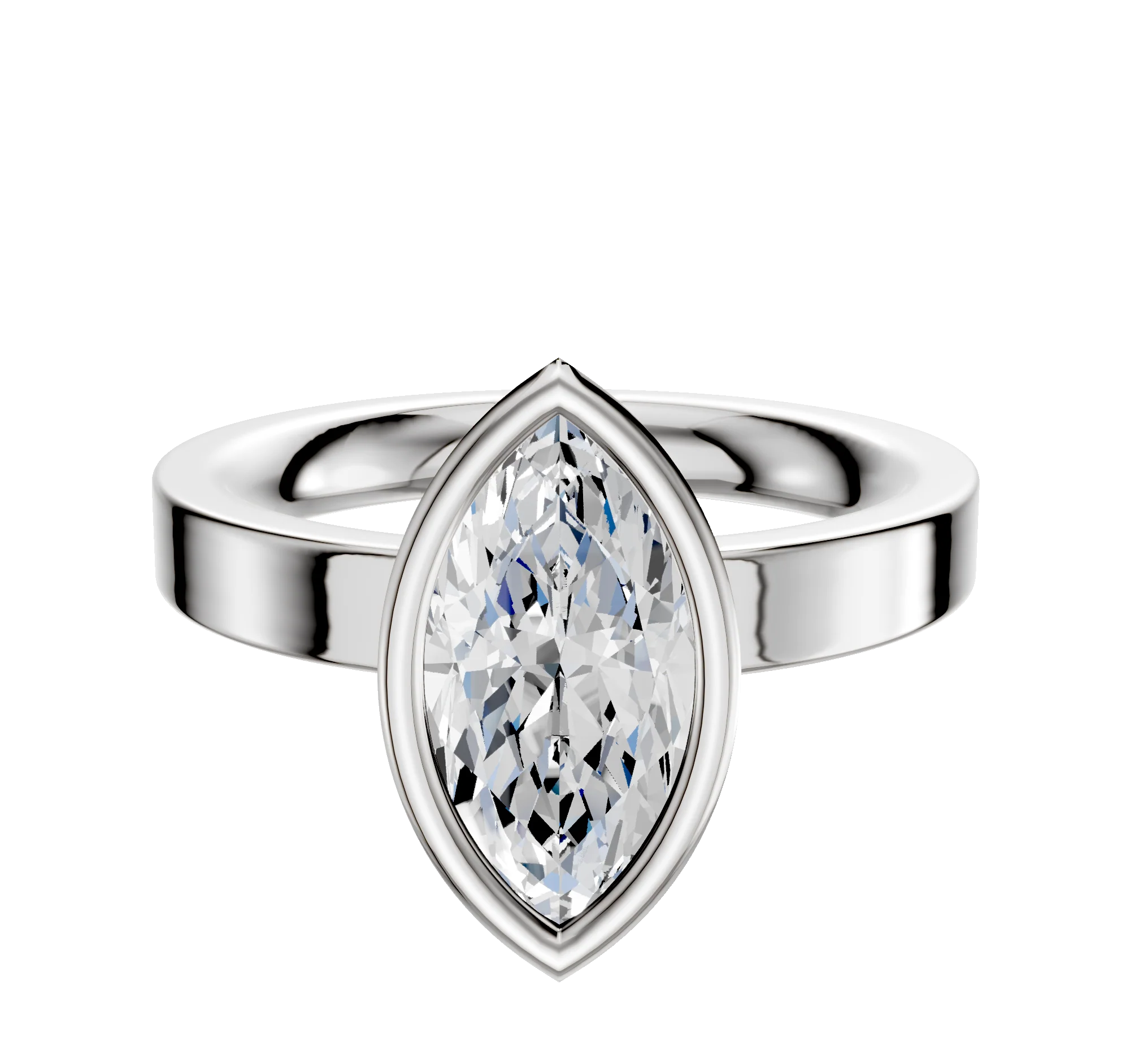 18K White Gold Bezel Full Bezel North/South Classic Flat 3.0mm Engagement Ring