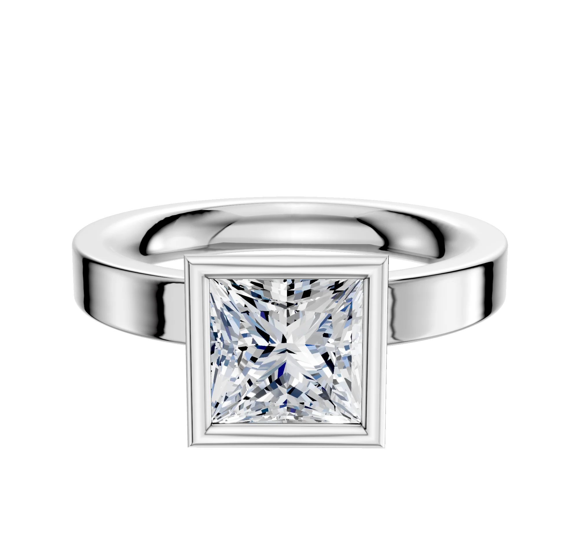 18K White Gold Bezel Full Bezel North/South Classic Flat 3.0mm Engagement Ring