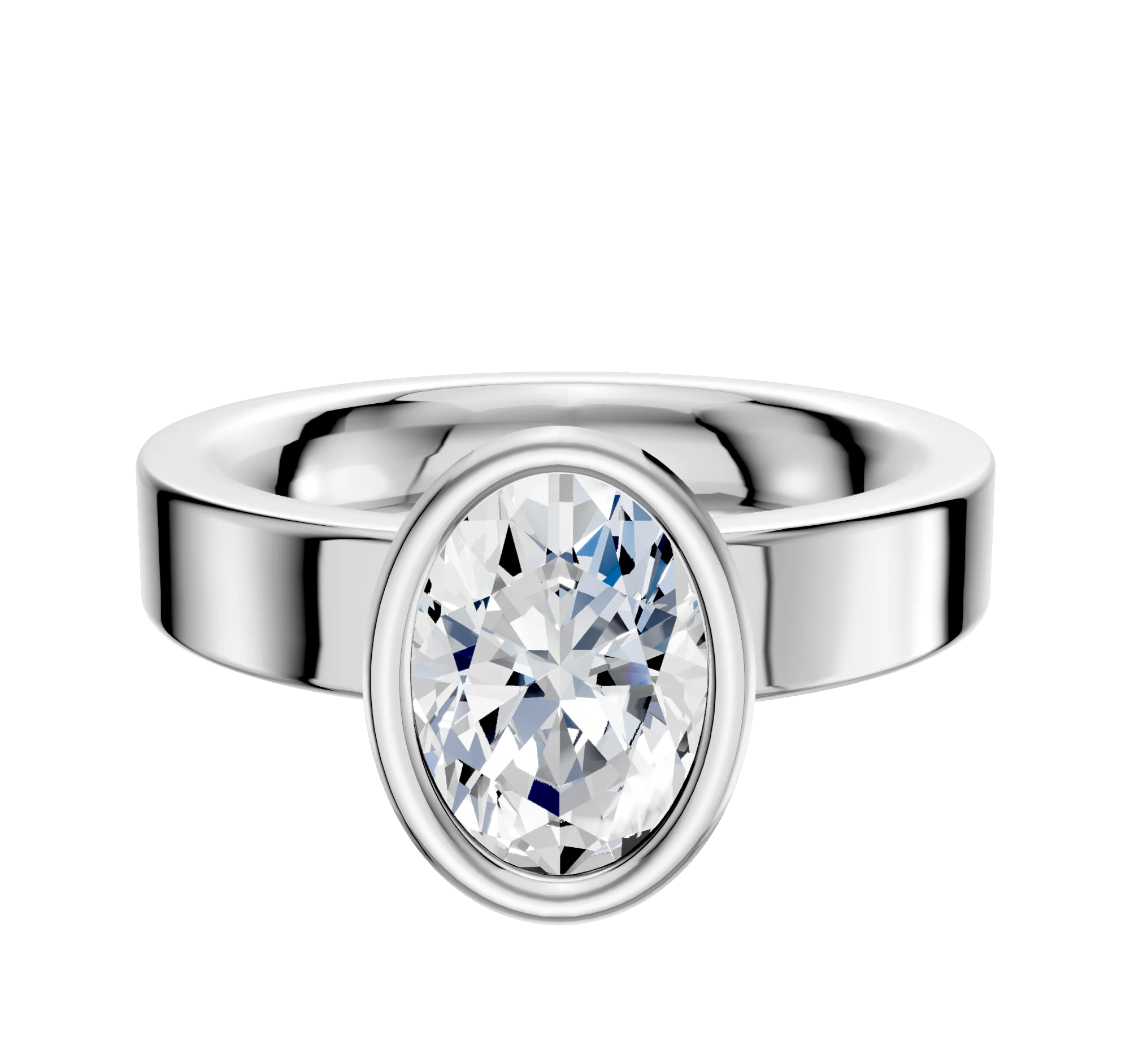 18K White Gold Bezel Full Bezel North/South Classic Flat 4.0mm Engagement Ring