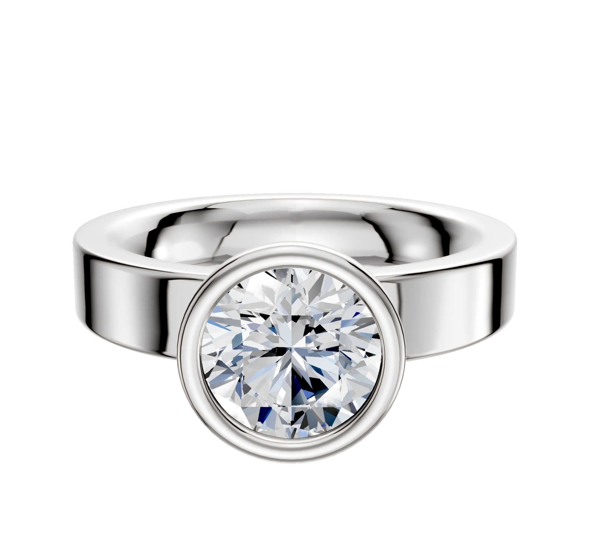18K White Gold Bezel Full Bezel North/South Classic Flat 4.0mm Engagement Ring