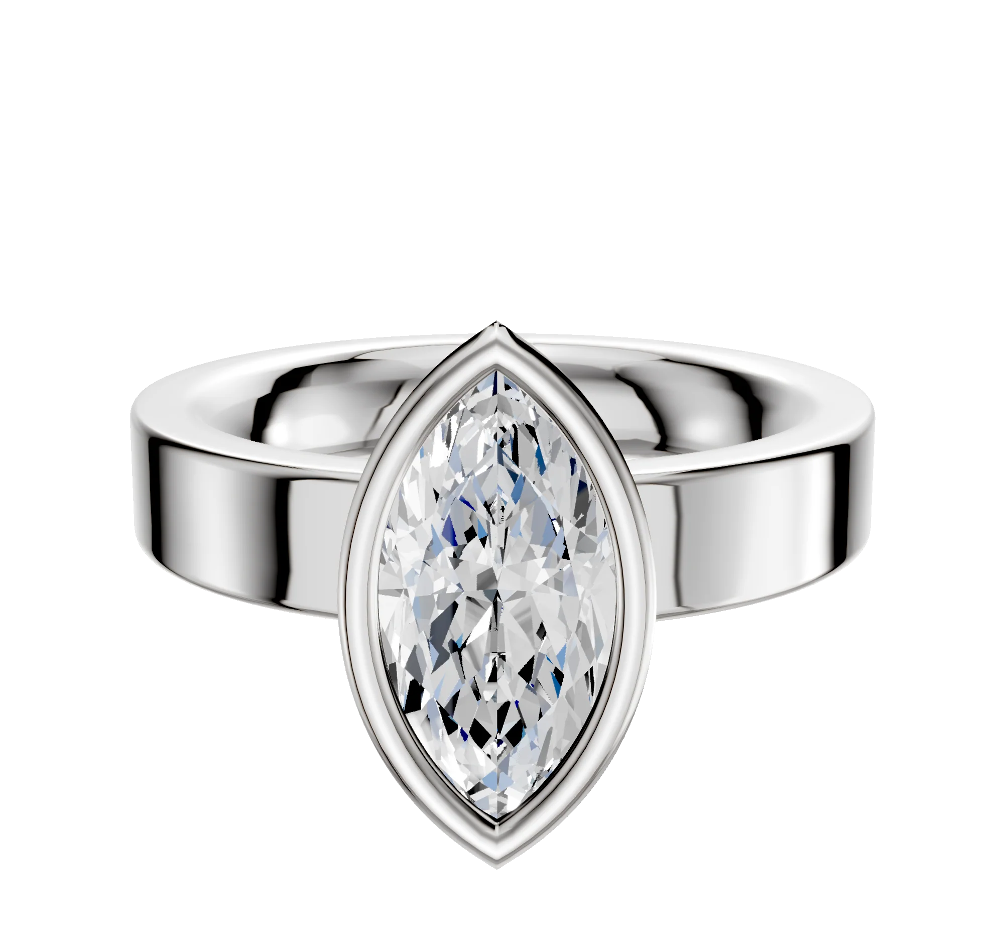 18K White Gold Bezel Full Bezel North/South Classic Flat 4.0mm Engagement Ring