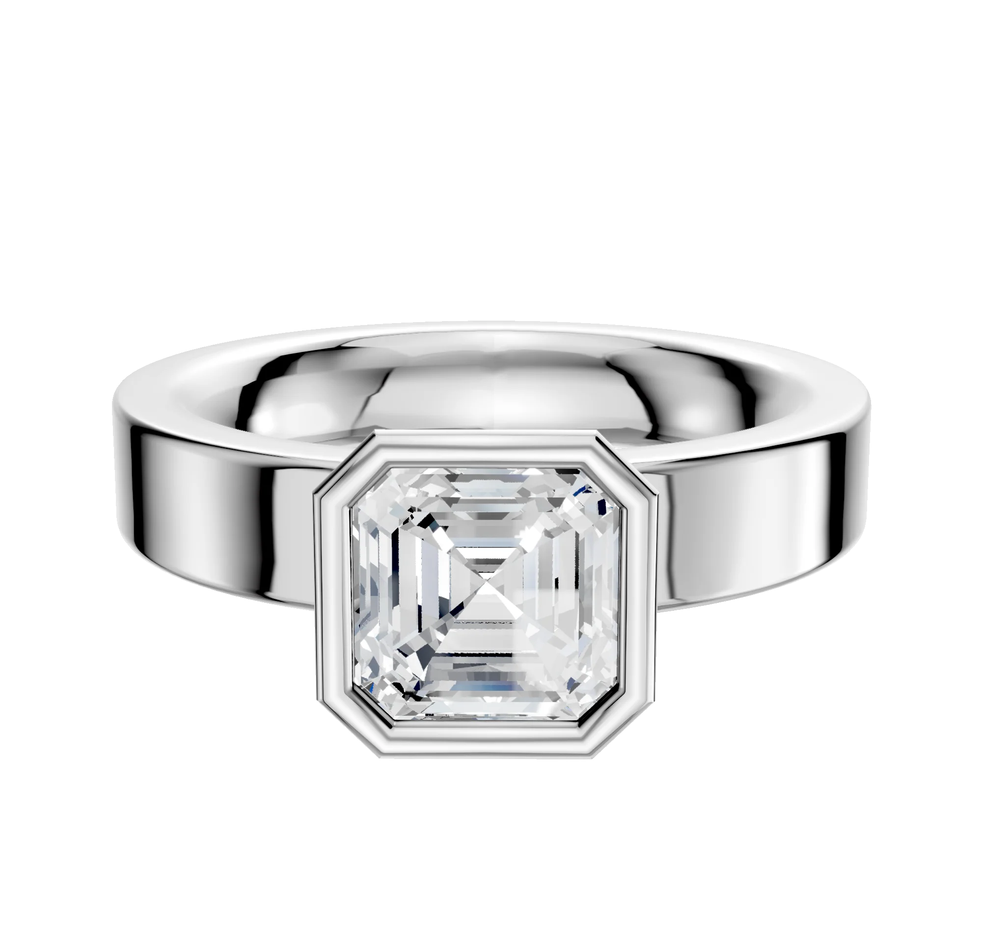 18K White Gold Bezel Full Bezel North/South Classic Flat 4.0mm Engagement Ring