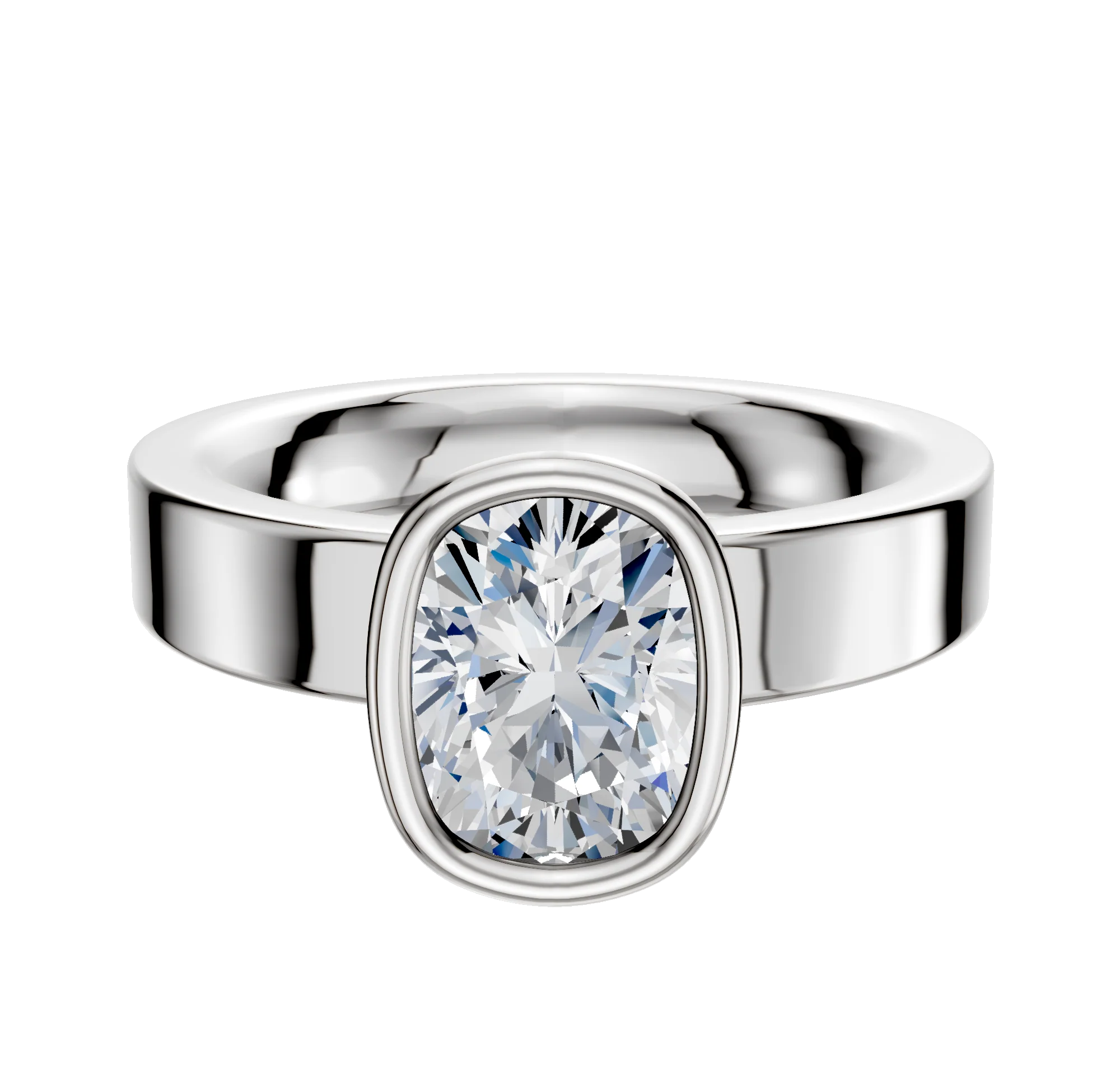 18K White Gold Bezel Full Bezel North/South Classic Flat 4.0mm Engagement Ring