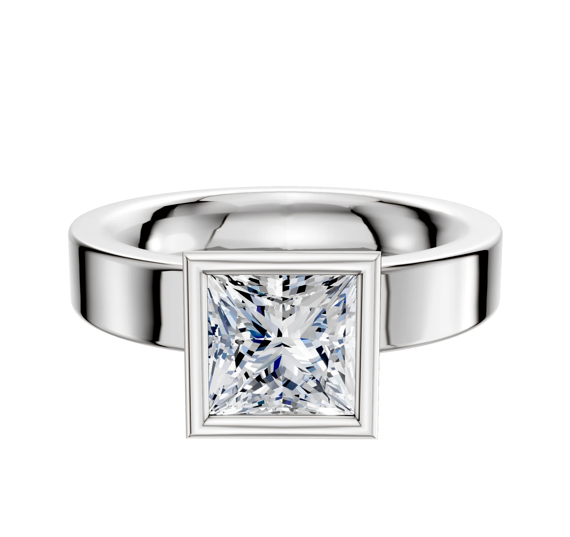18K White Gold Bezel Full Bezel North/South Classic Flat 4.0mm Engagement Ring