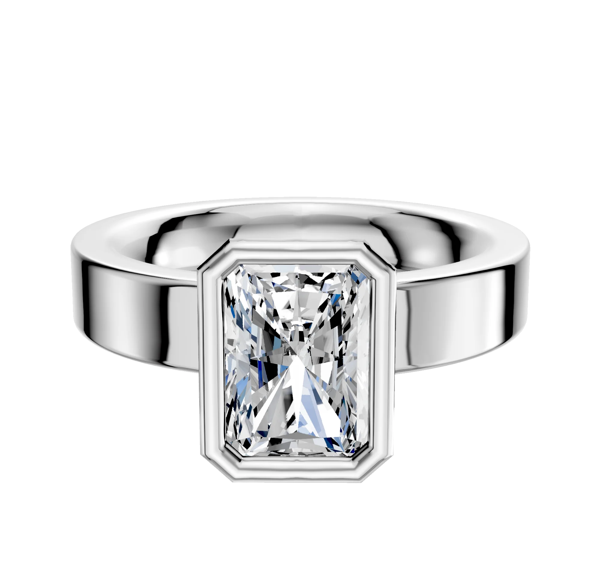 18K White Gold Bezel Full Bezel North/South Classic Flat 4.0mm Engagement Ring