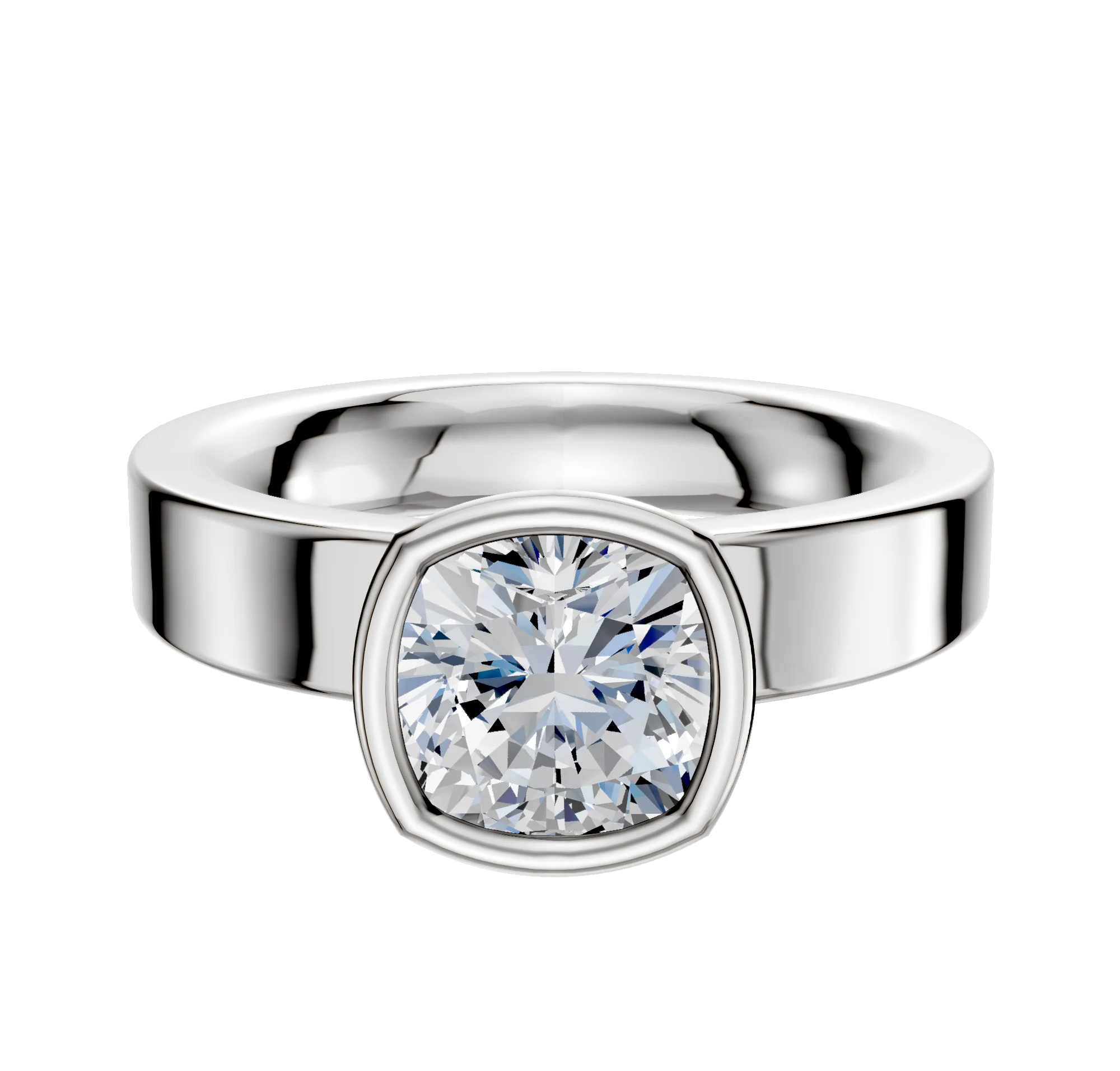 18K White Gold Bezel Full Bezel North/South Classic Flat 4.0mm Engagement Ring