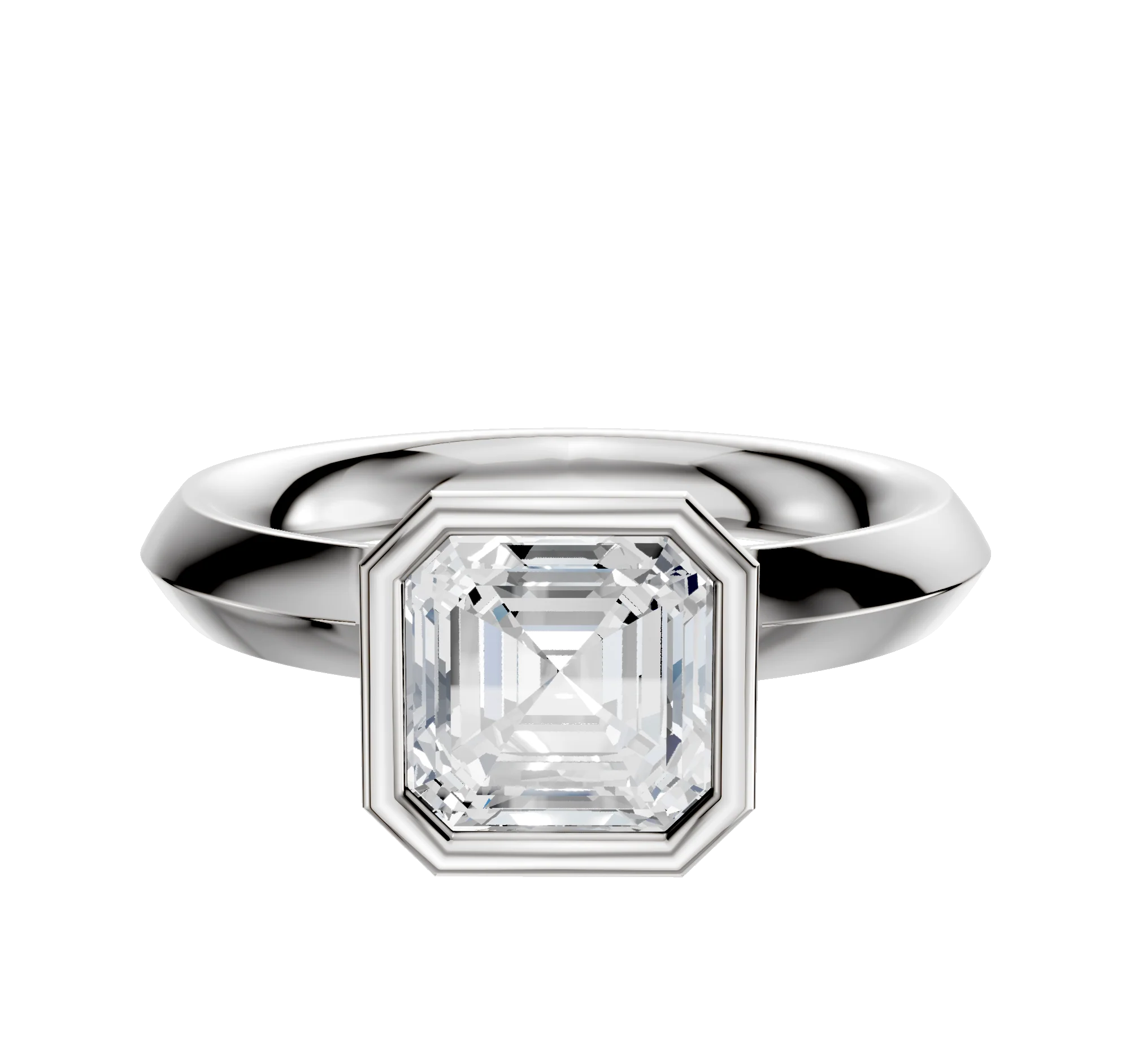 18K White Gold Bezel Full Bezel North/South Classic Knife Edge 3.0mm Engagement Ring