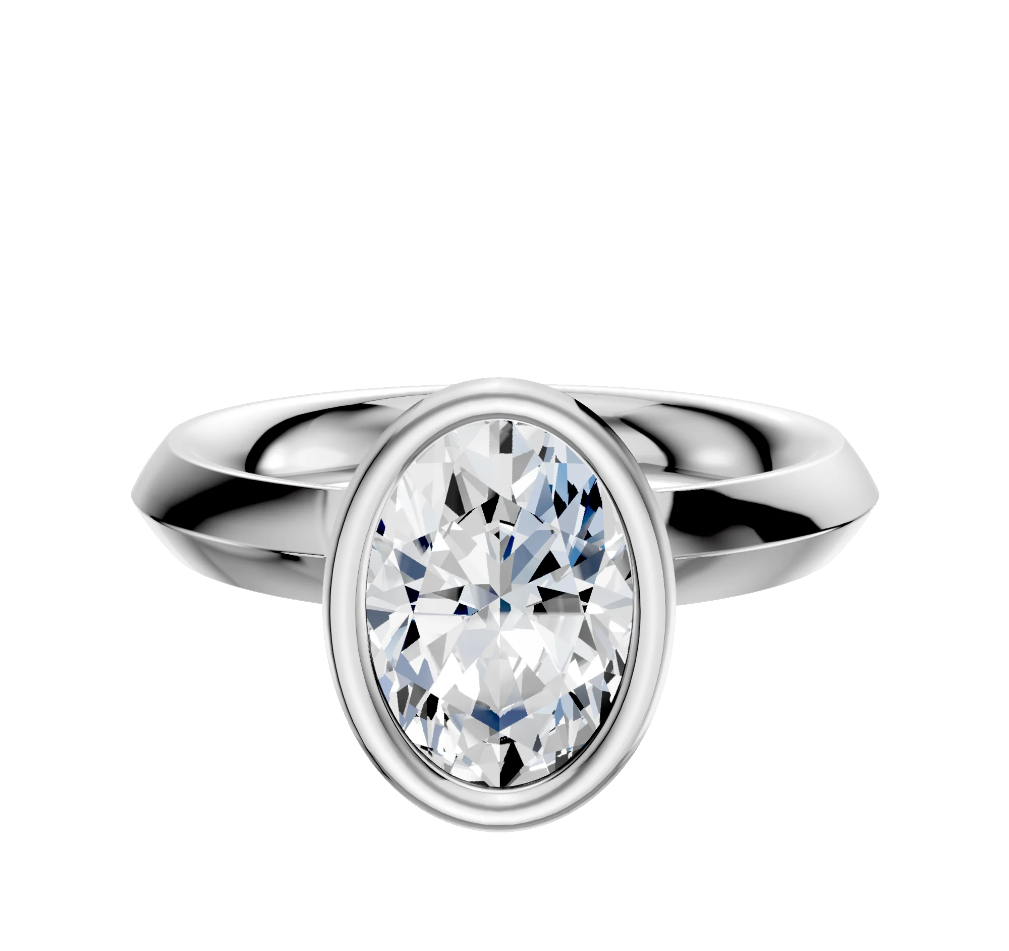 18K White Gold Bezel Full Bezel North/South Classic Knife Edge 3.0mm Engagement Ring