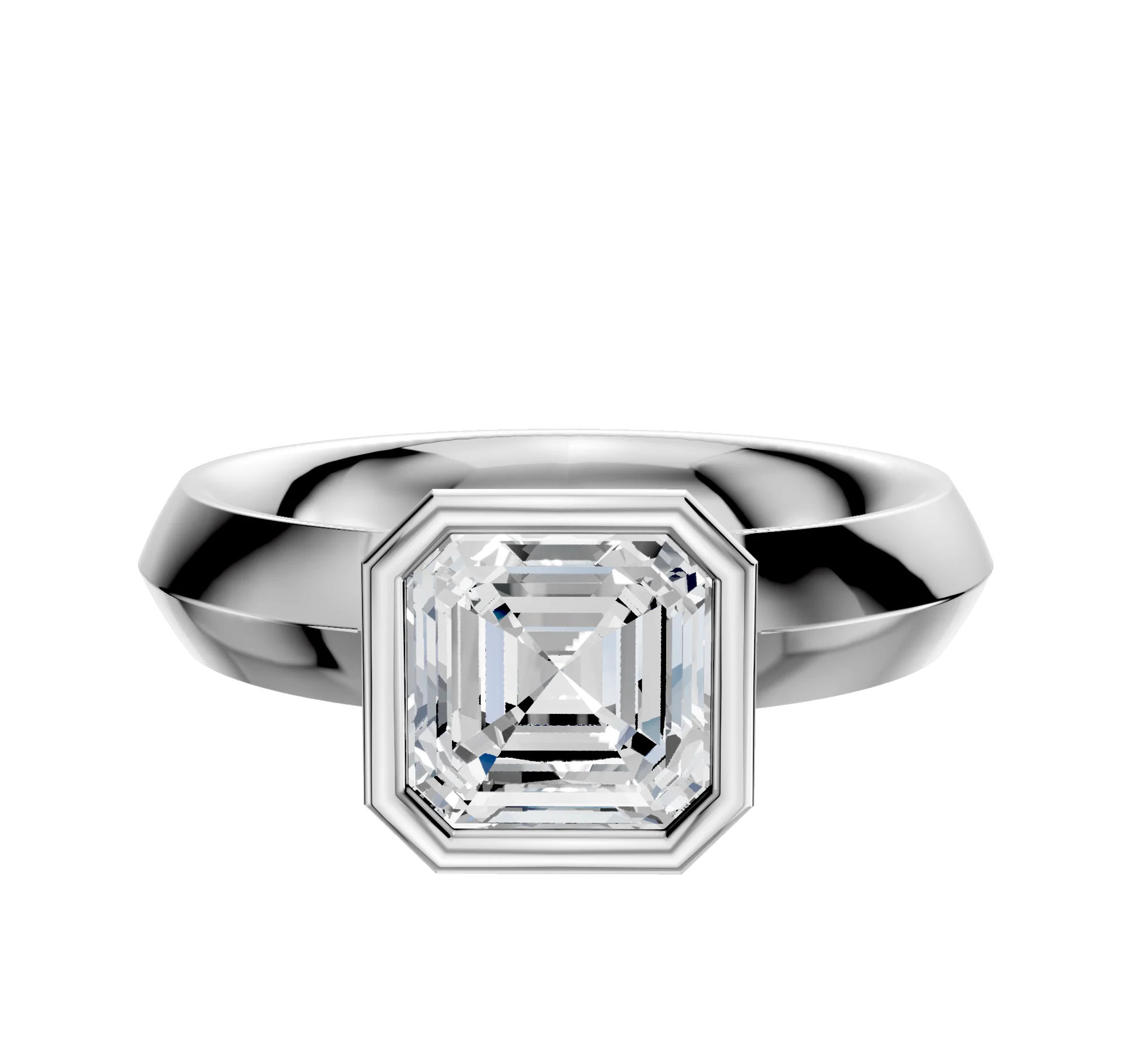 18K White Gold Bezel Full Bezel North/South Classic Knife Edge 4.0mm Engagement Ring